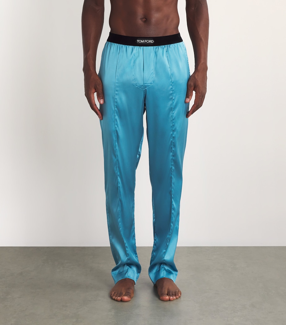 TOM FORD Mens Stretch-Silk Pyjama Trousers Azure Image 3