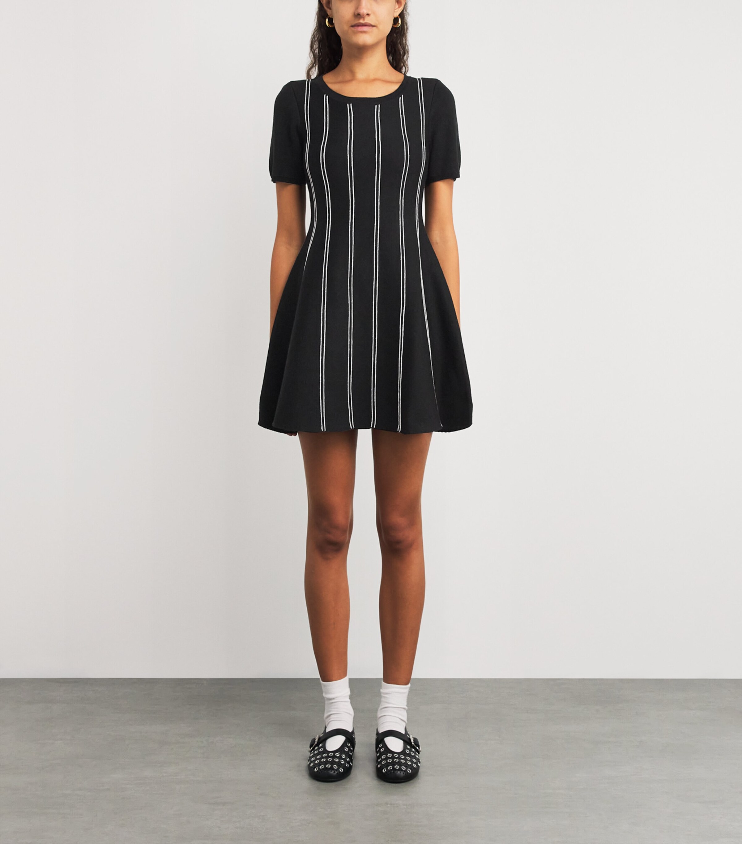 Knitted Stripe Mini Dress BLACK Image 5