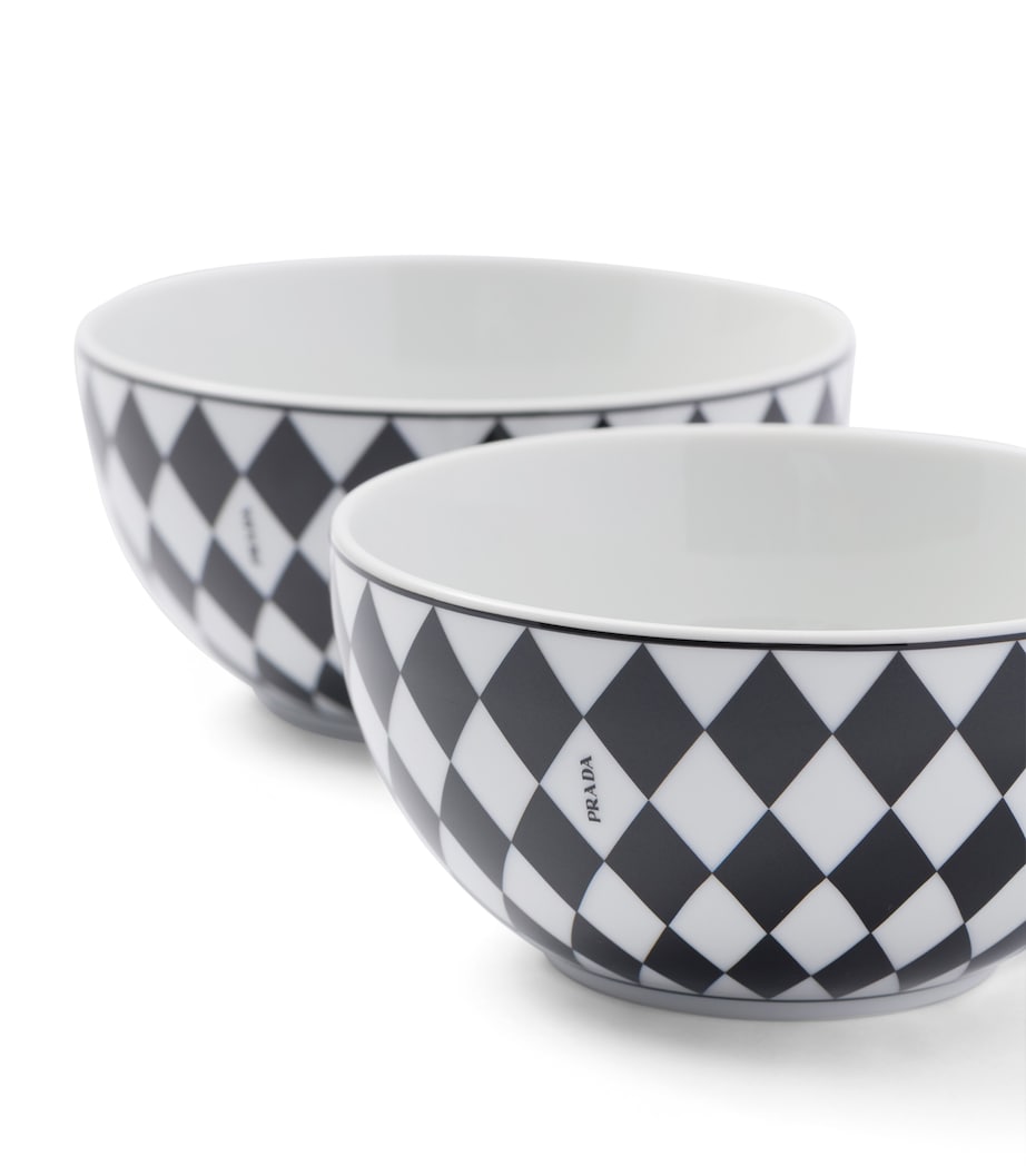 Set of 2 Porcelain Chequerboard Cereal Bowls (12cm) F0E5W Image 4