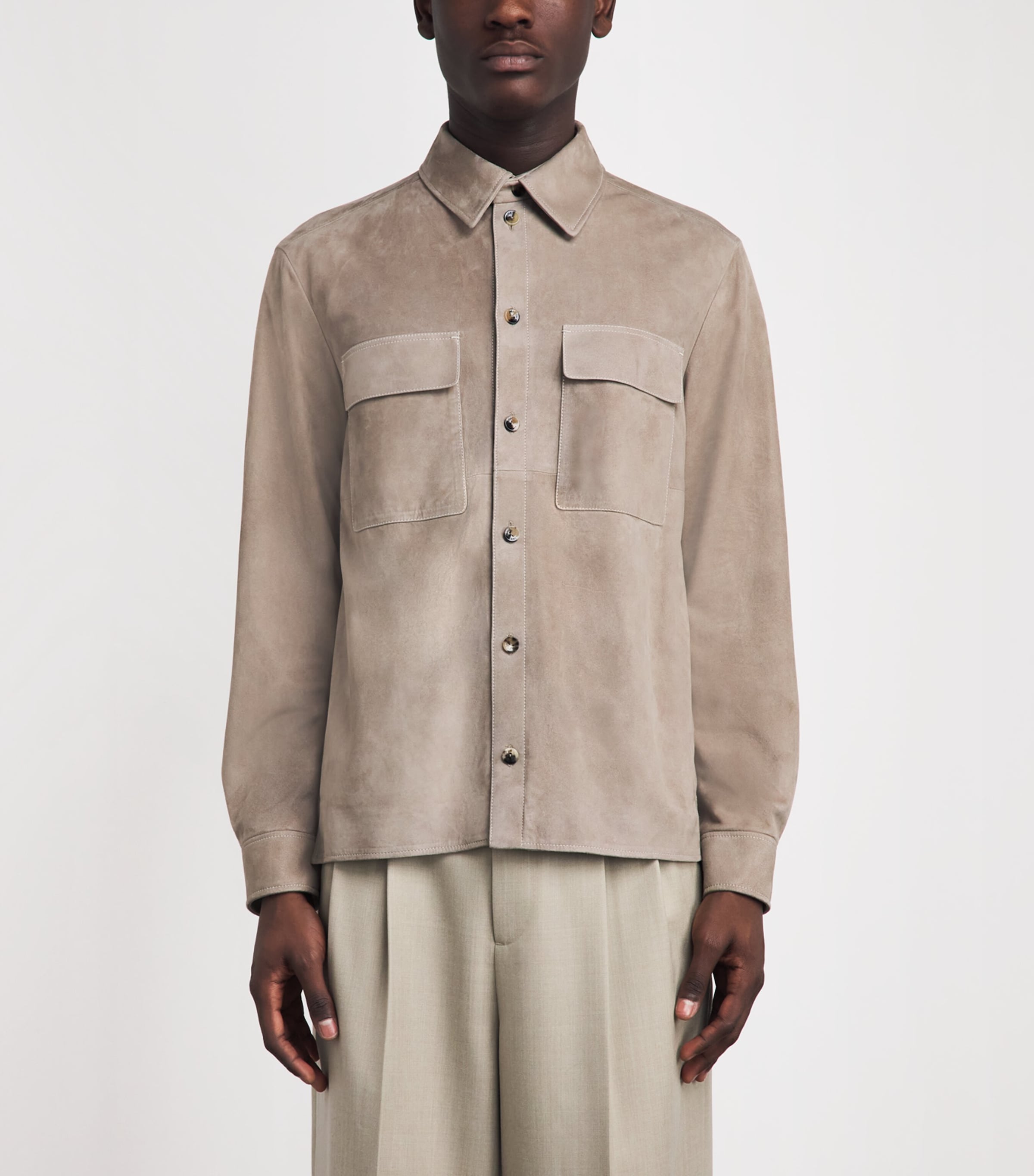 Agnona Mens Suede Overshirt Warm Grey Grey Image 4