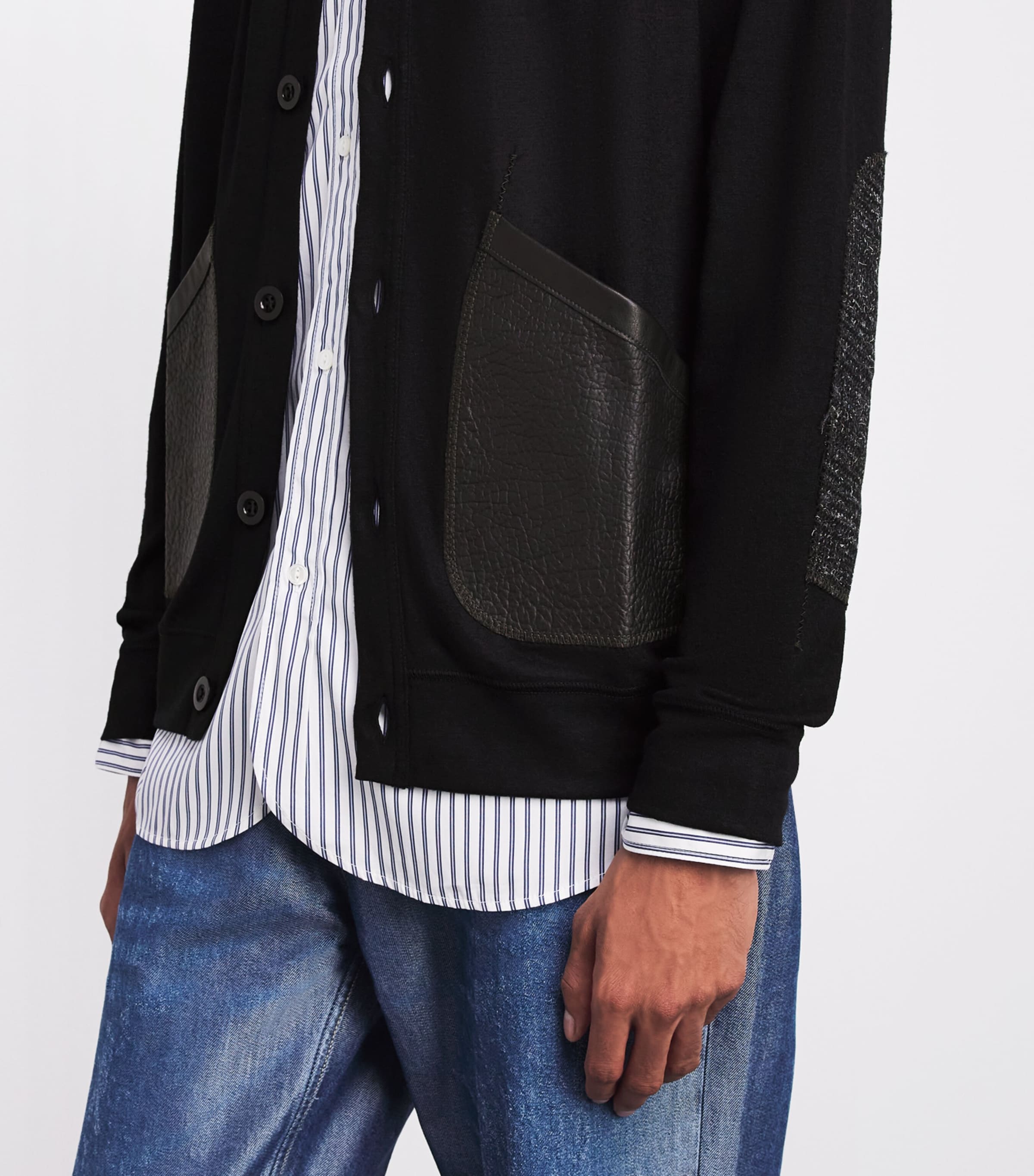 Junya Watanabe MAN Mens Wool Leather-Patch Cardigan Black X Black Image 3