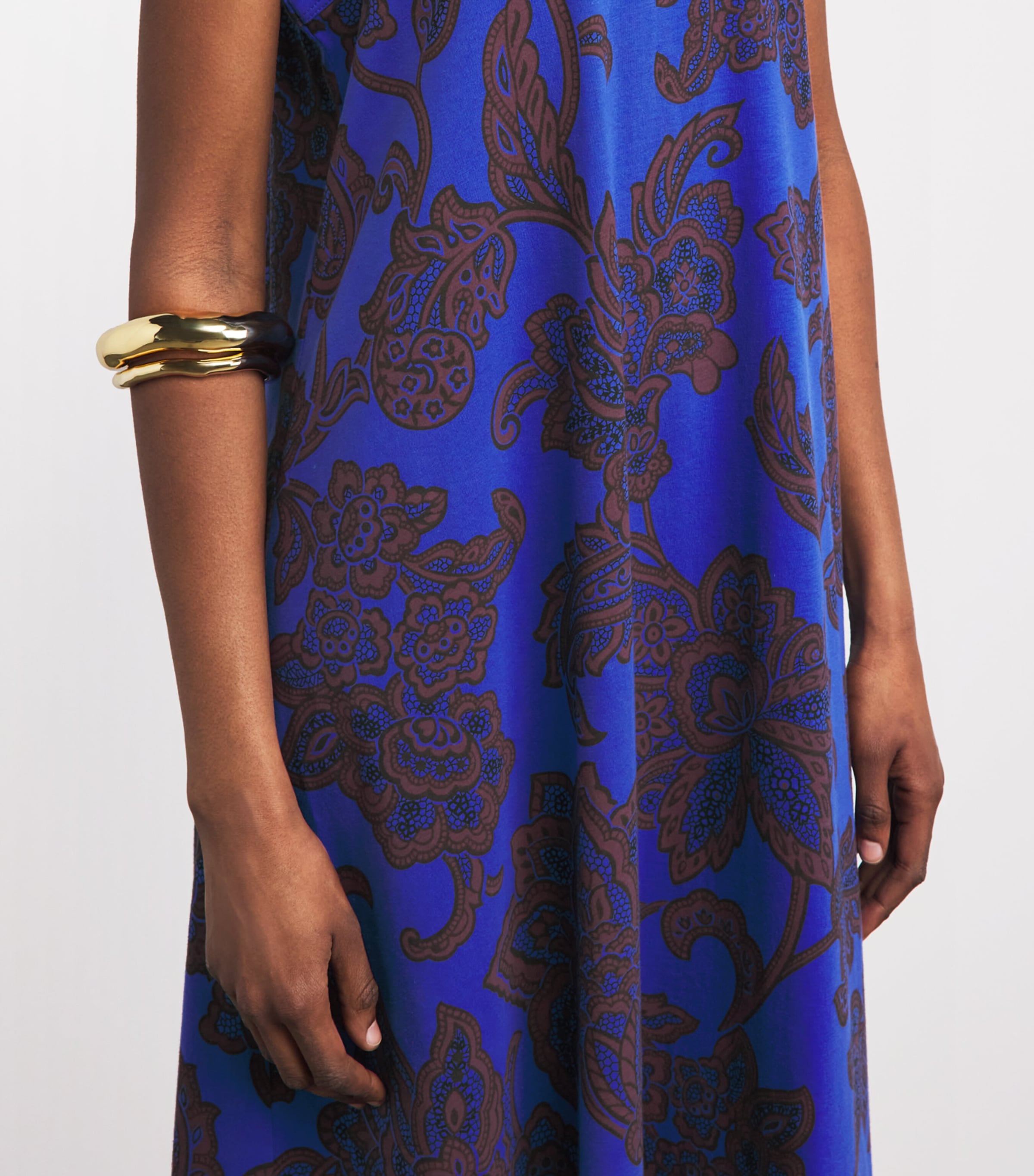 ME+EM Womens Organic Cotton Floral Swing Maxi Dress Blue Multi Image 5
