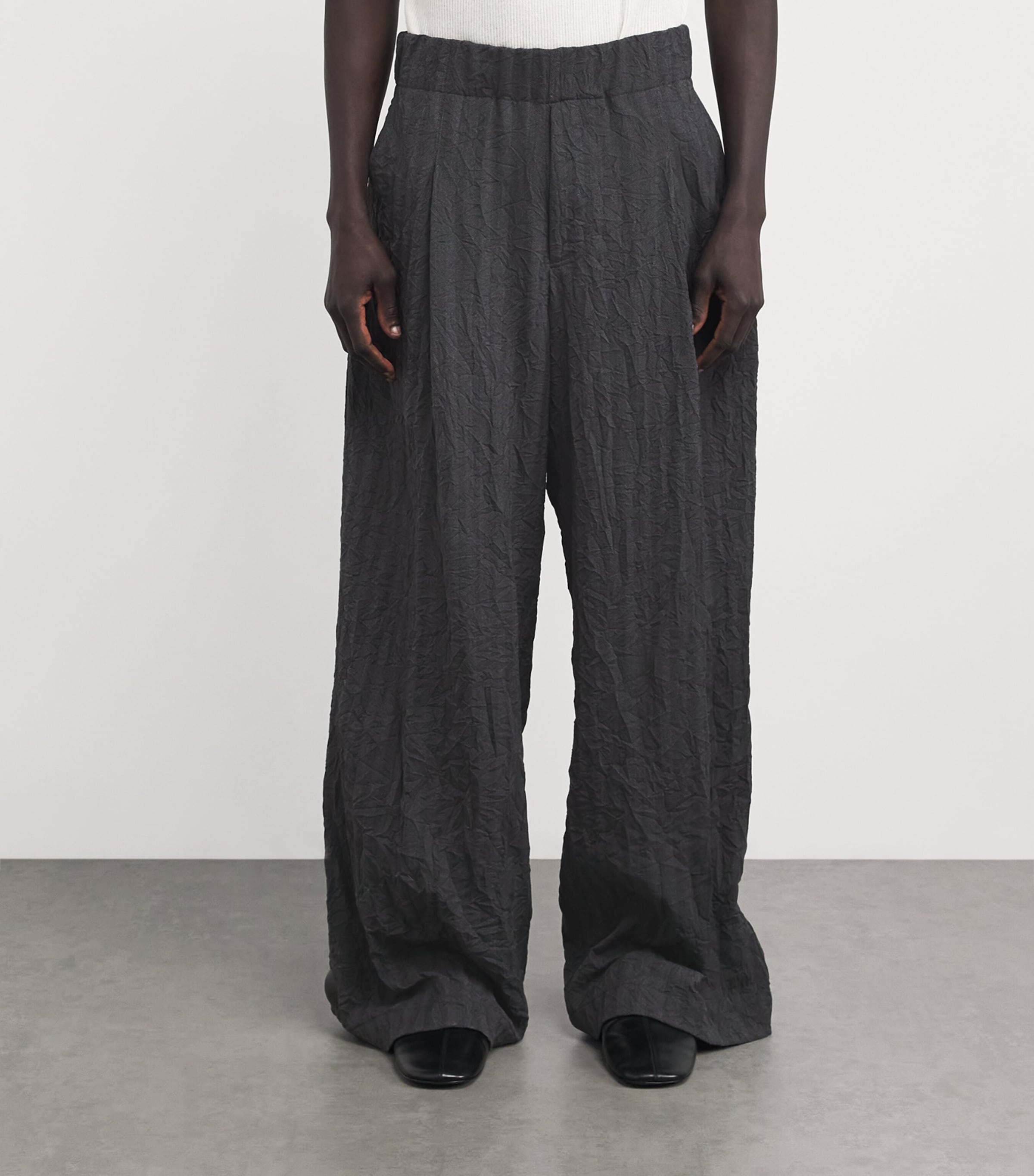 DRIES VAN NOTEN Mens Herringbone-Weave Pilan Wide-Leg Trousers Navy Image 3