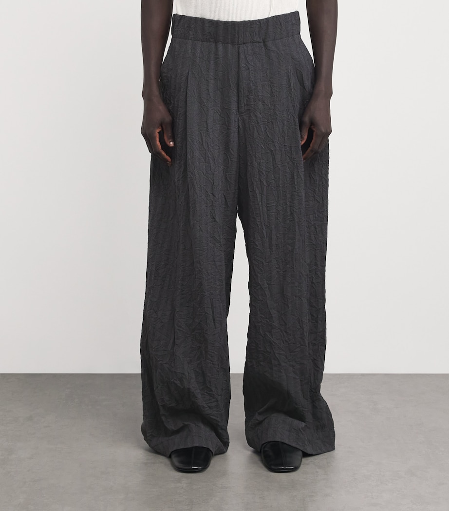 DRIES VAN NOTEN Mens Herringbone-Weave Pilan Wide-Leg Trousers Navy Image 3