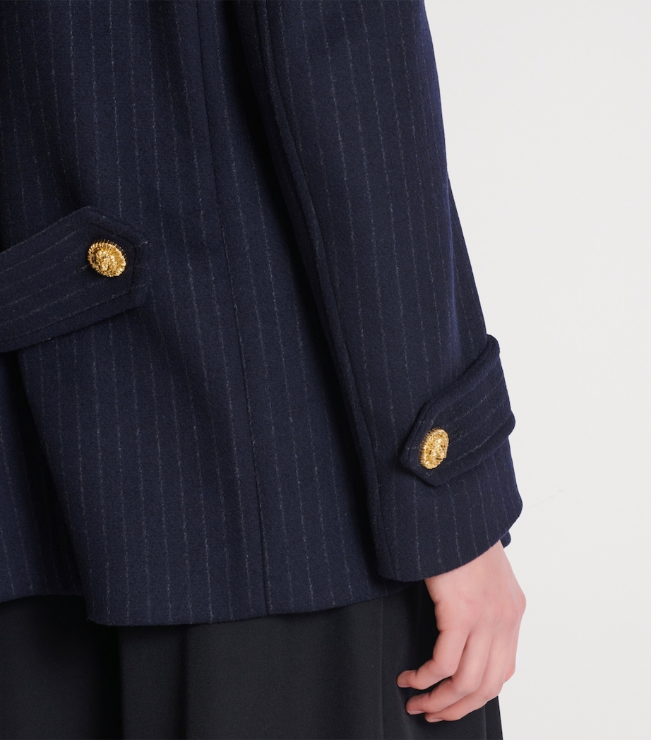 Merino Wool-Blend Stripe Pea Coat 6BO BLEU NUIT Image 8