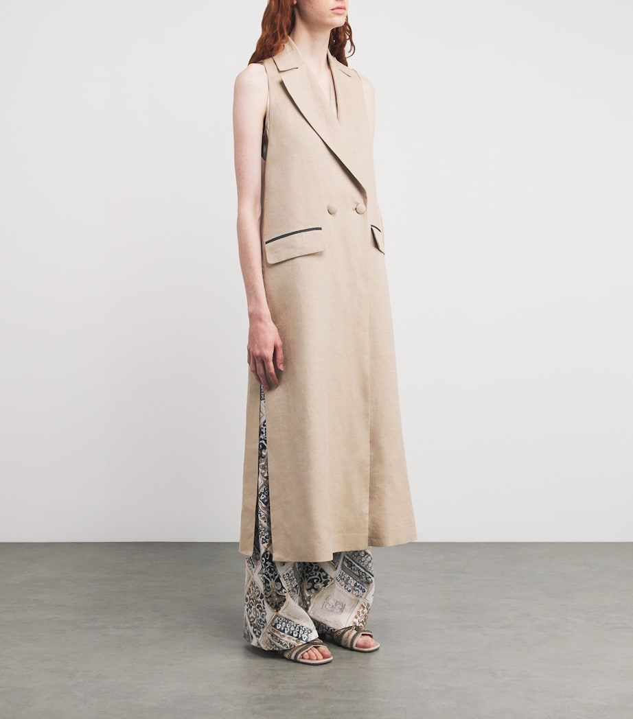 Eleventy Womens Linen Sleeveless Coat Cammello Image 3