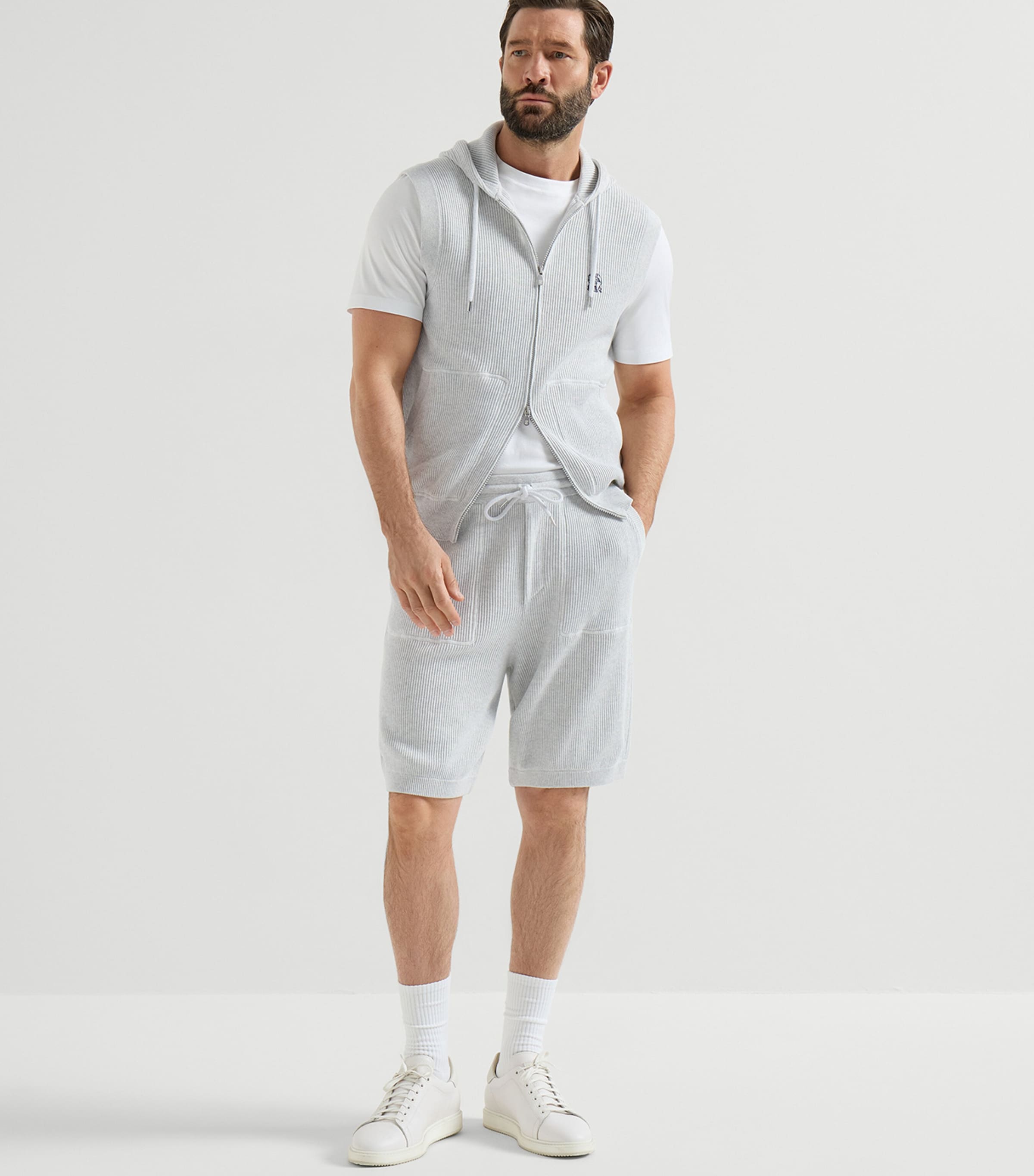 Brunello Cucinelli Mens Cotton Rib-Knit Sleeveless Hoodie Image 2