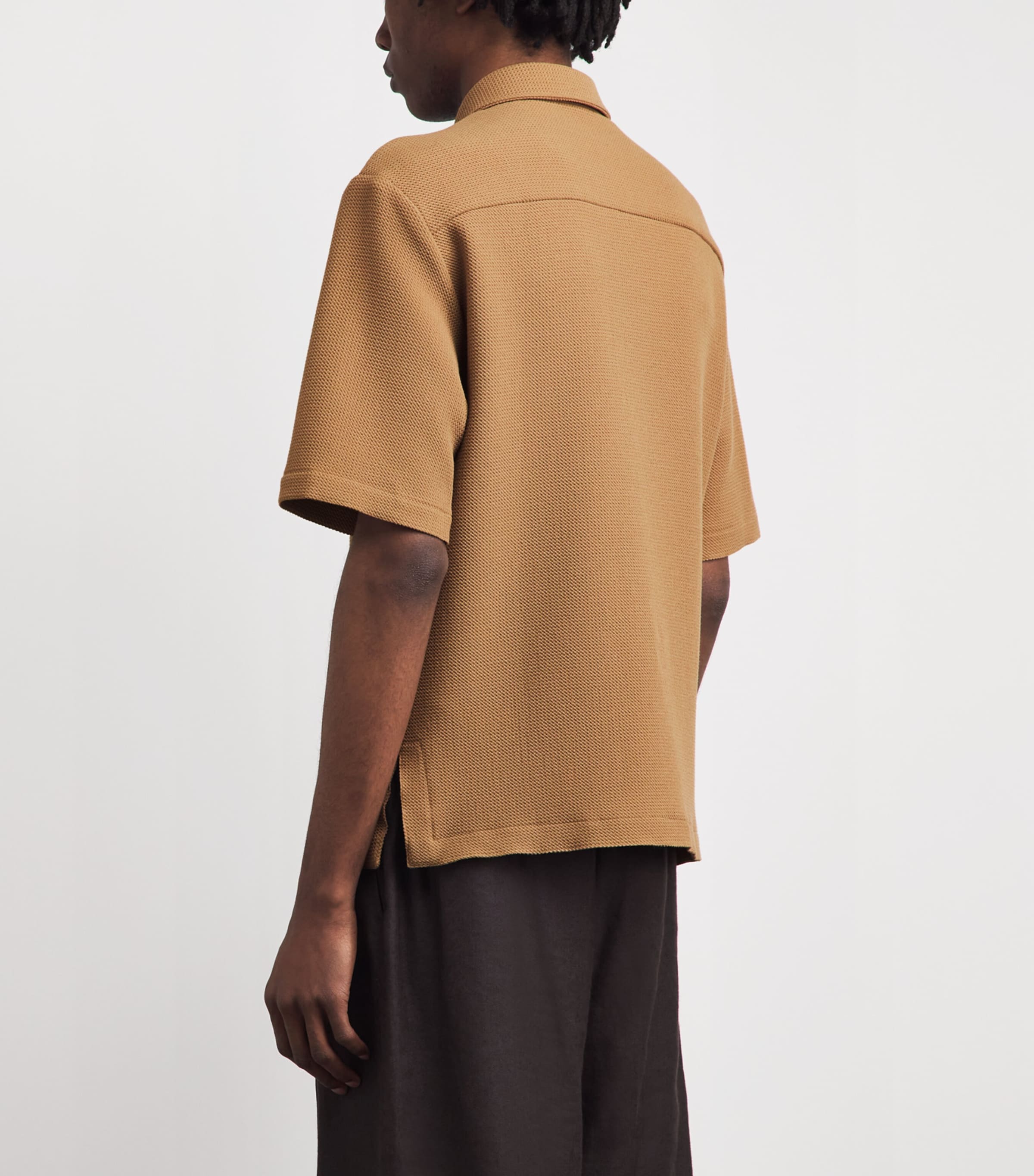Sandro Paris Mens Knitted Short-Sleeve Shirt Camel Image 5