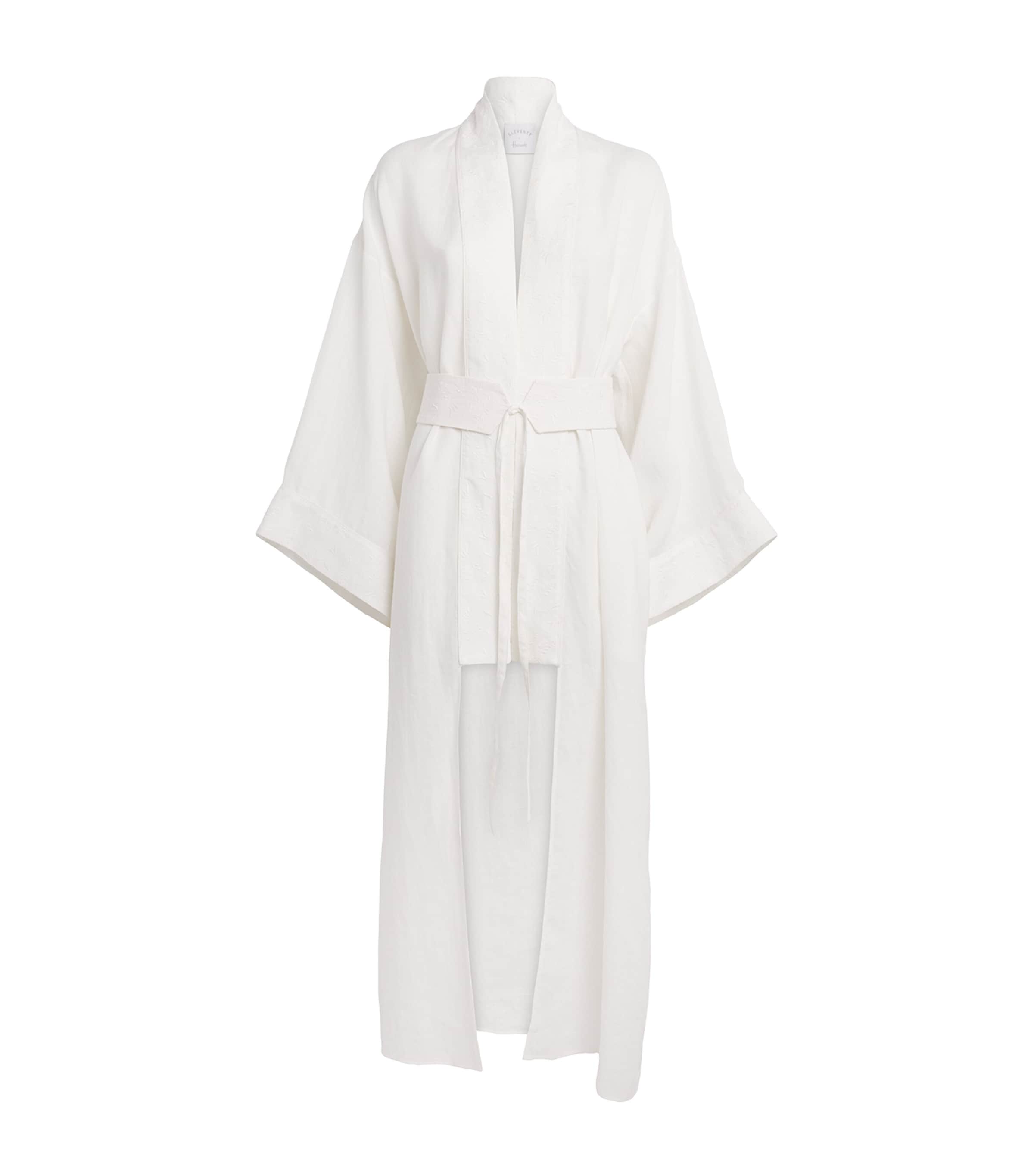 Eleventy Womens x Harrods Linen Embroidered Kimono Bianco Image 1