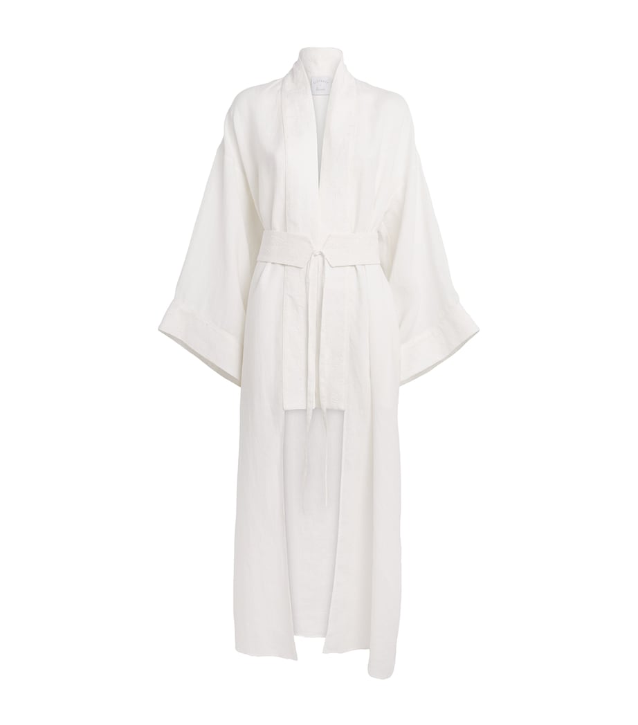Eleventy Womens x Harrods Linen Embroidered Kimono Bianco Image 1