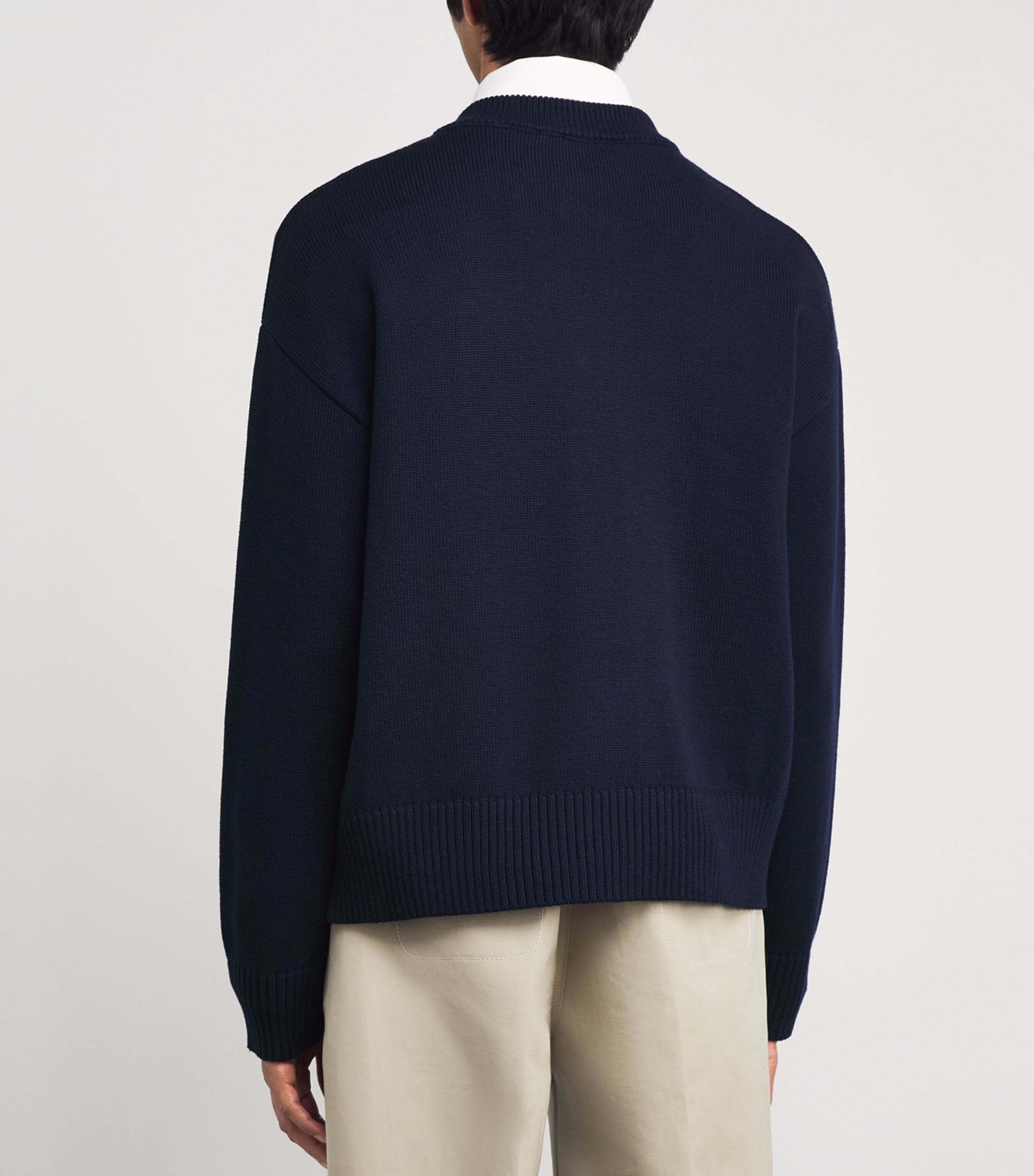 AMI Paris Mens Wool-Cotton Ami de Coeur Cardigan Encre/ecru Image 5