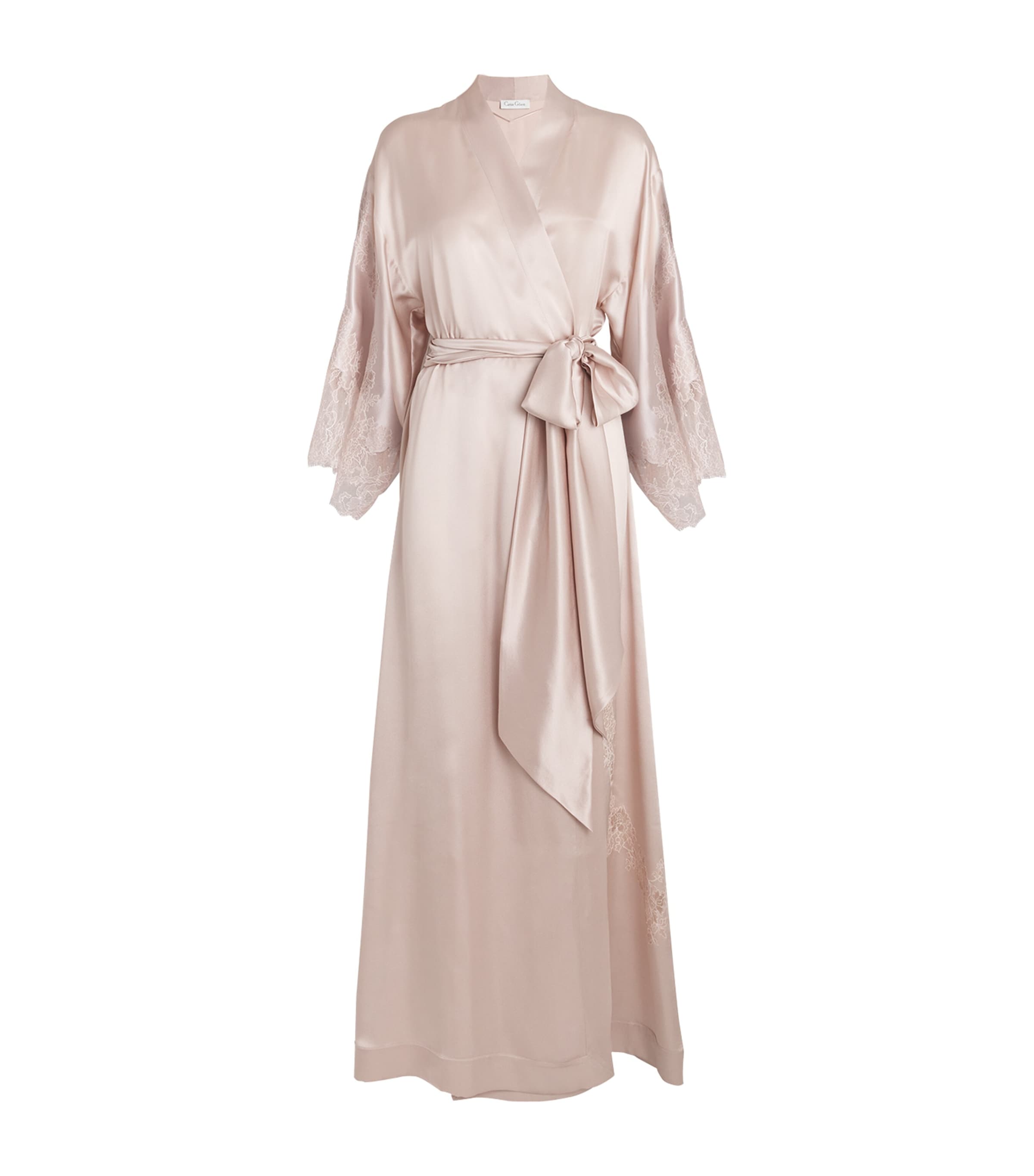 Carine Gilson Silk Lace-detail Long Robe In Gray