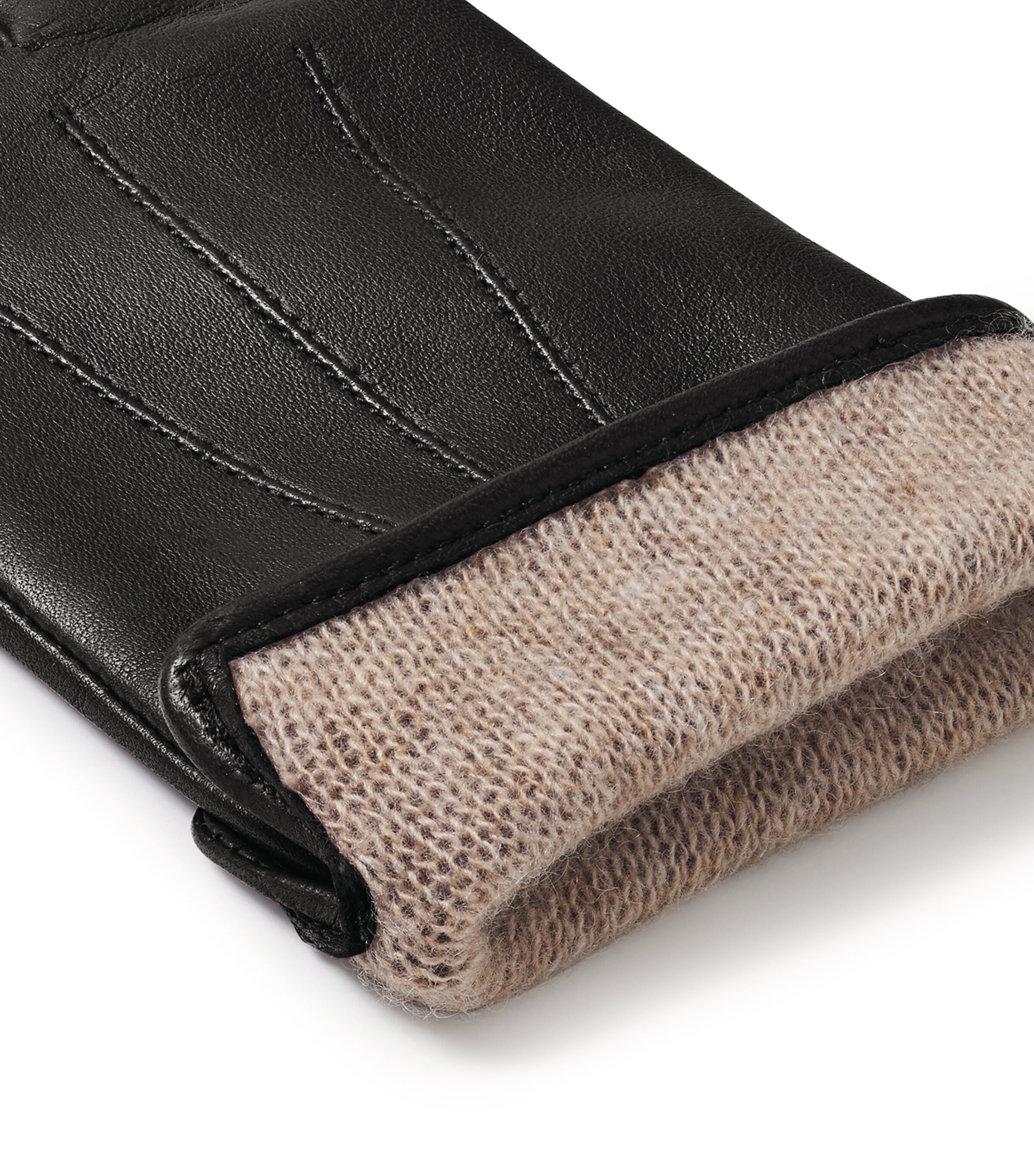 Women's Cashmere-Wool-Lined Leather Gloves (Small) BLACK Image 4