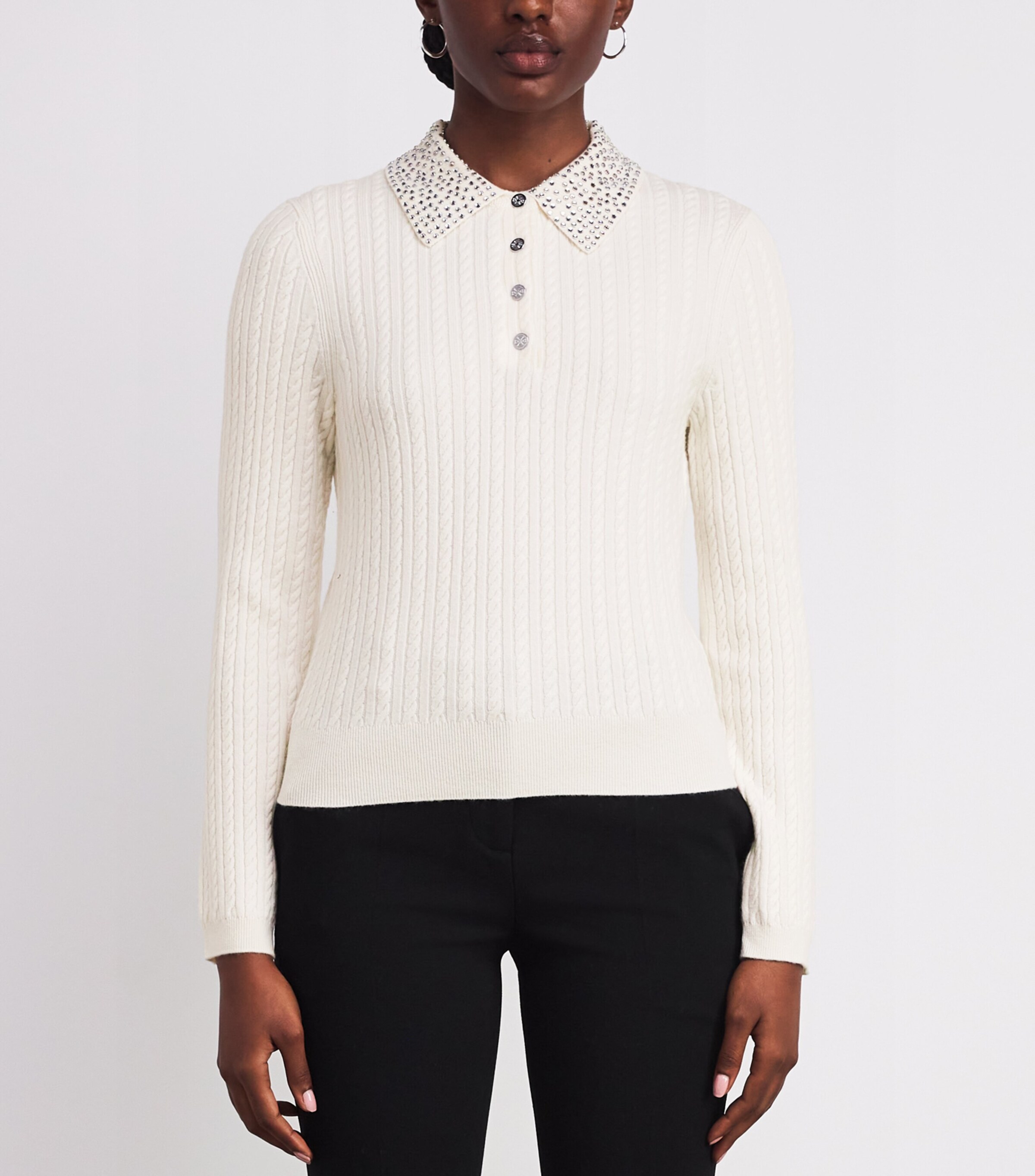 Wool Embellished Cardigan ECRU Image 3