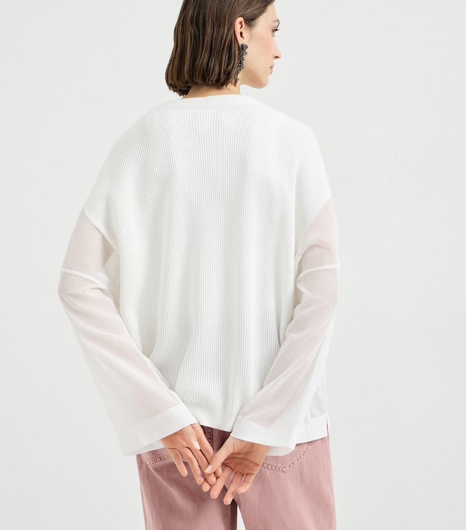 Brunello Cucinelli Womens Cotton Organza-Sleeve Cardigan Image 4