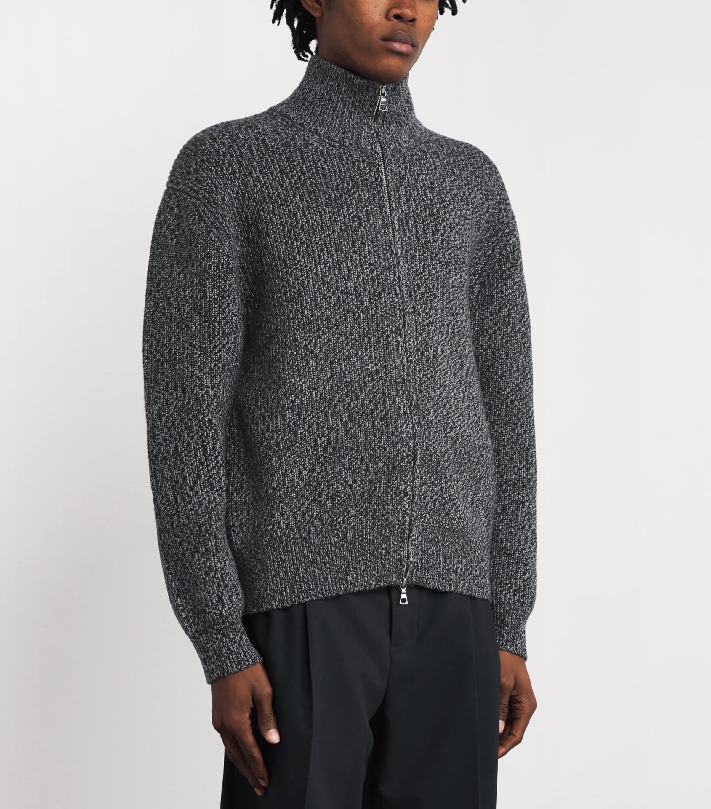 Merino Wool Quarter-Zip Sweater BLACK/GREY/ECRU Image 3