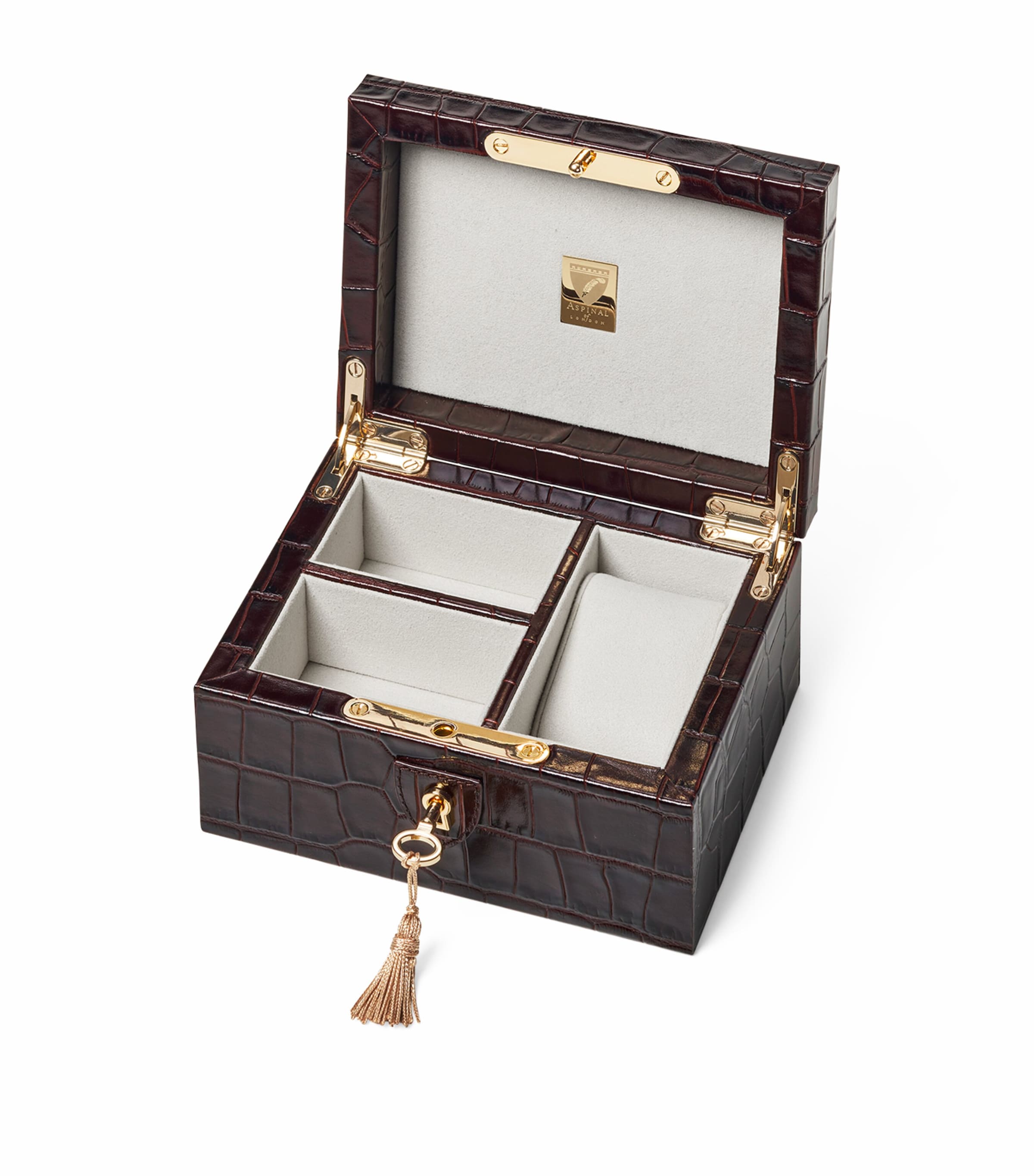 Leather Croc-Embossed Watch & Cufflinks Box AMAZONBROWN Image 1