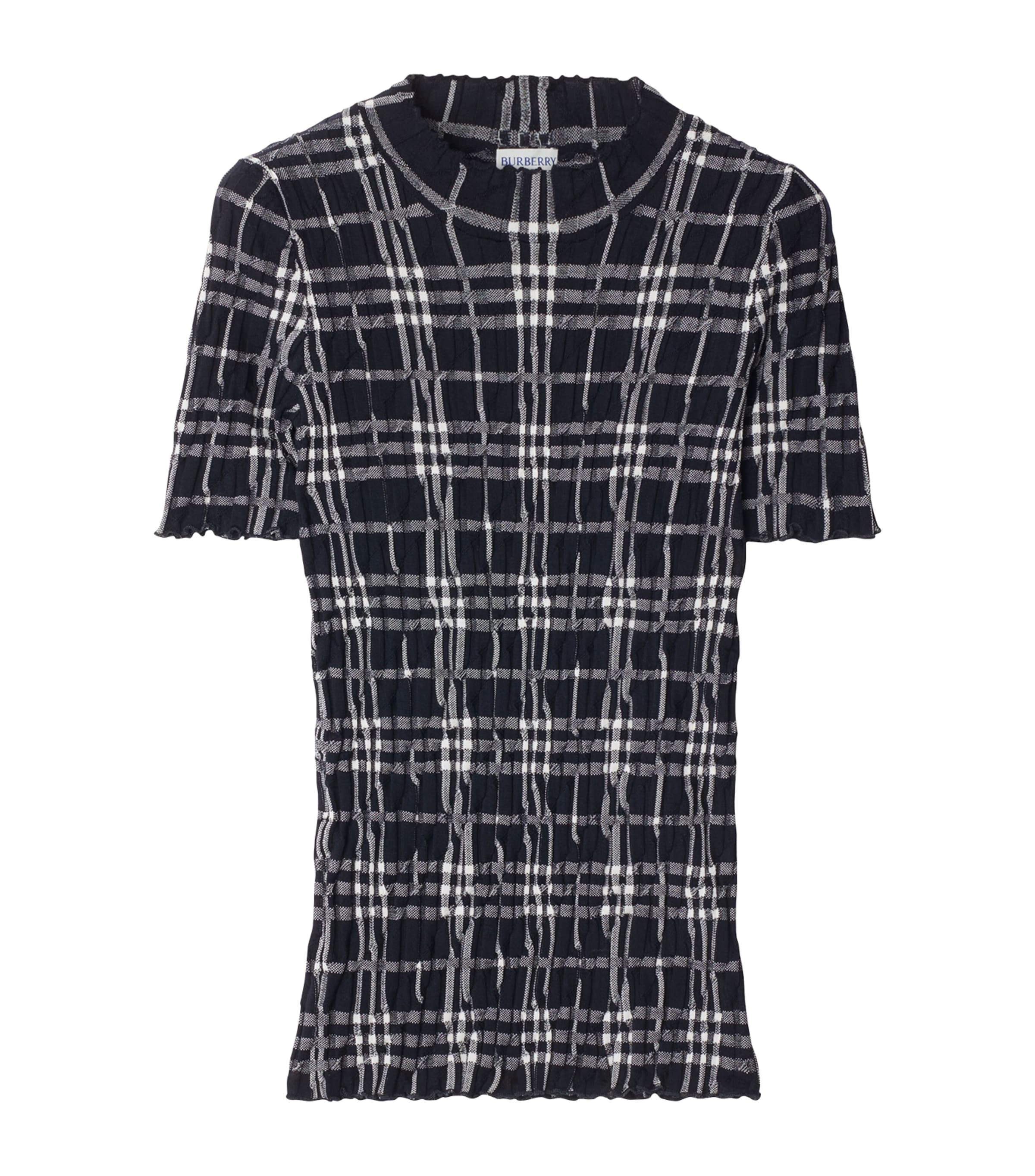 Burberry Wool-blend Crinkle Check T-shirt In Blue