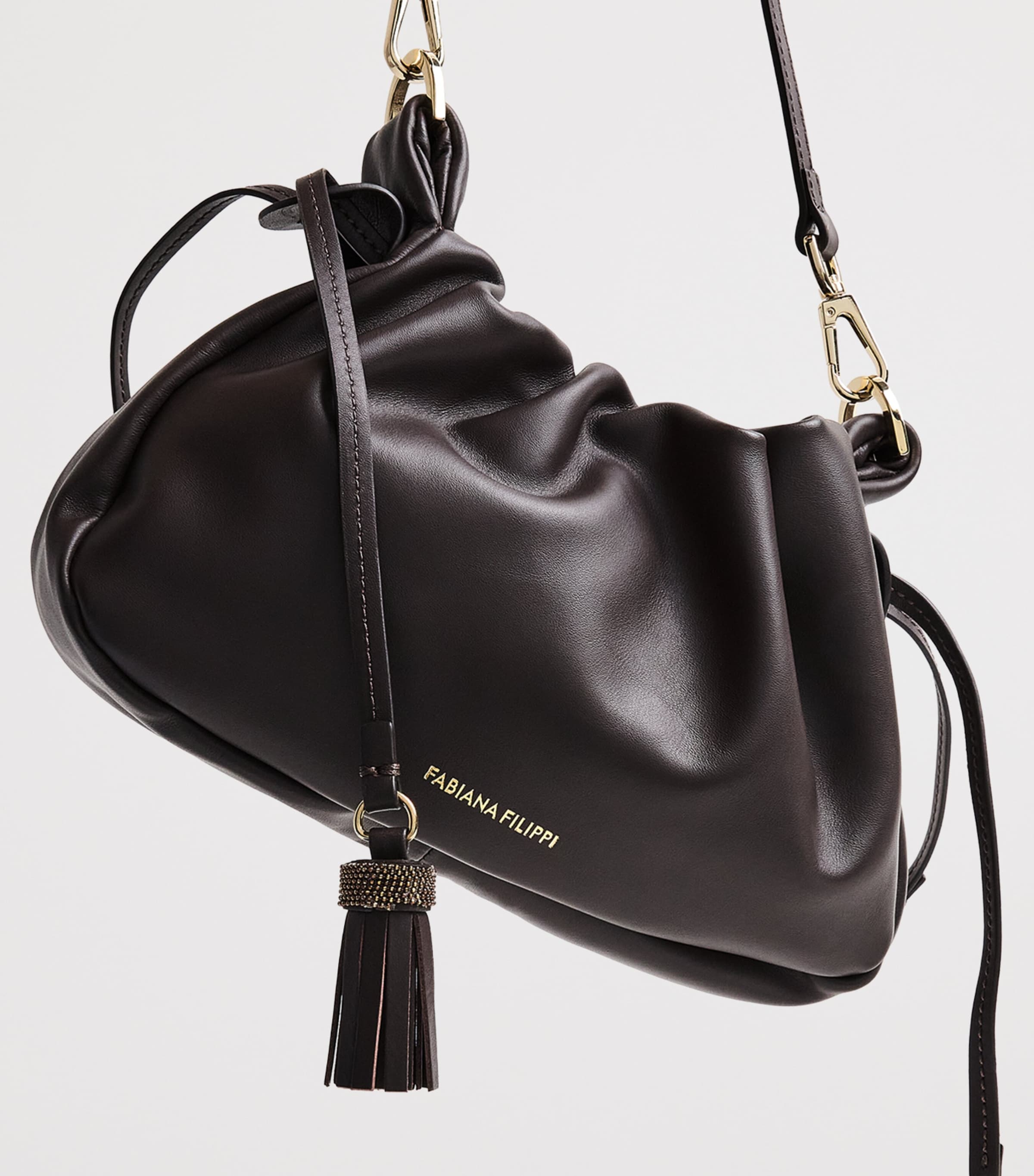 Fabiana Filippi Nappa Leather Muffin Clutch Bag Ebano Image 6