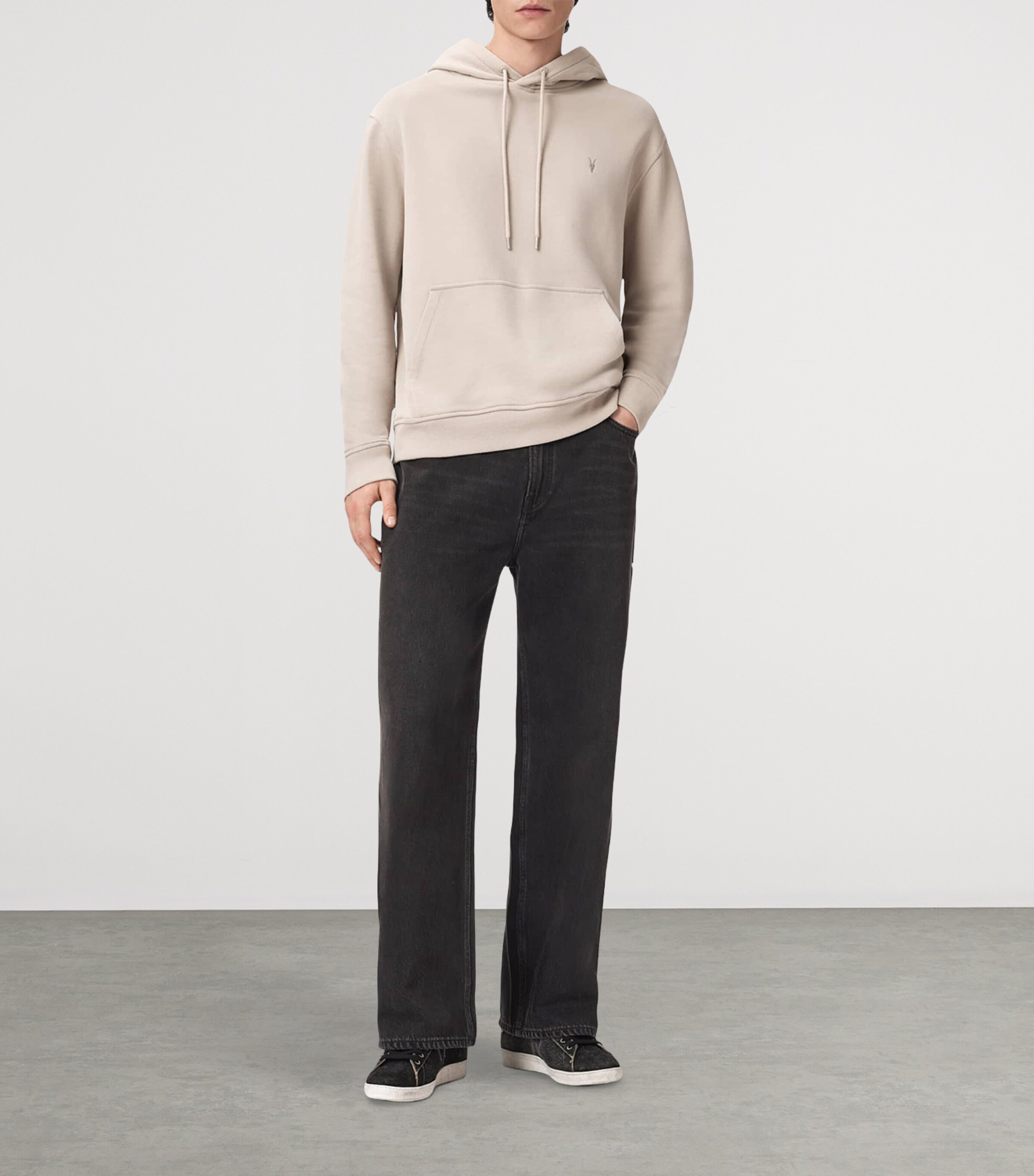 AllSaints Mens Organic-Recycled Cotton Asher Hoodie Sandstone Brown Image 2