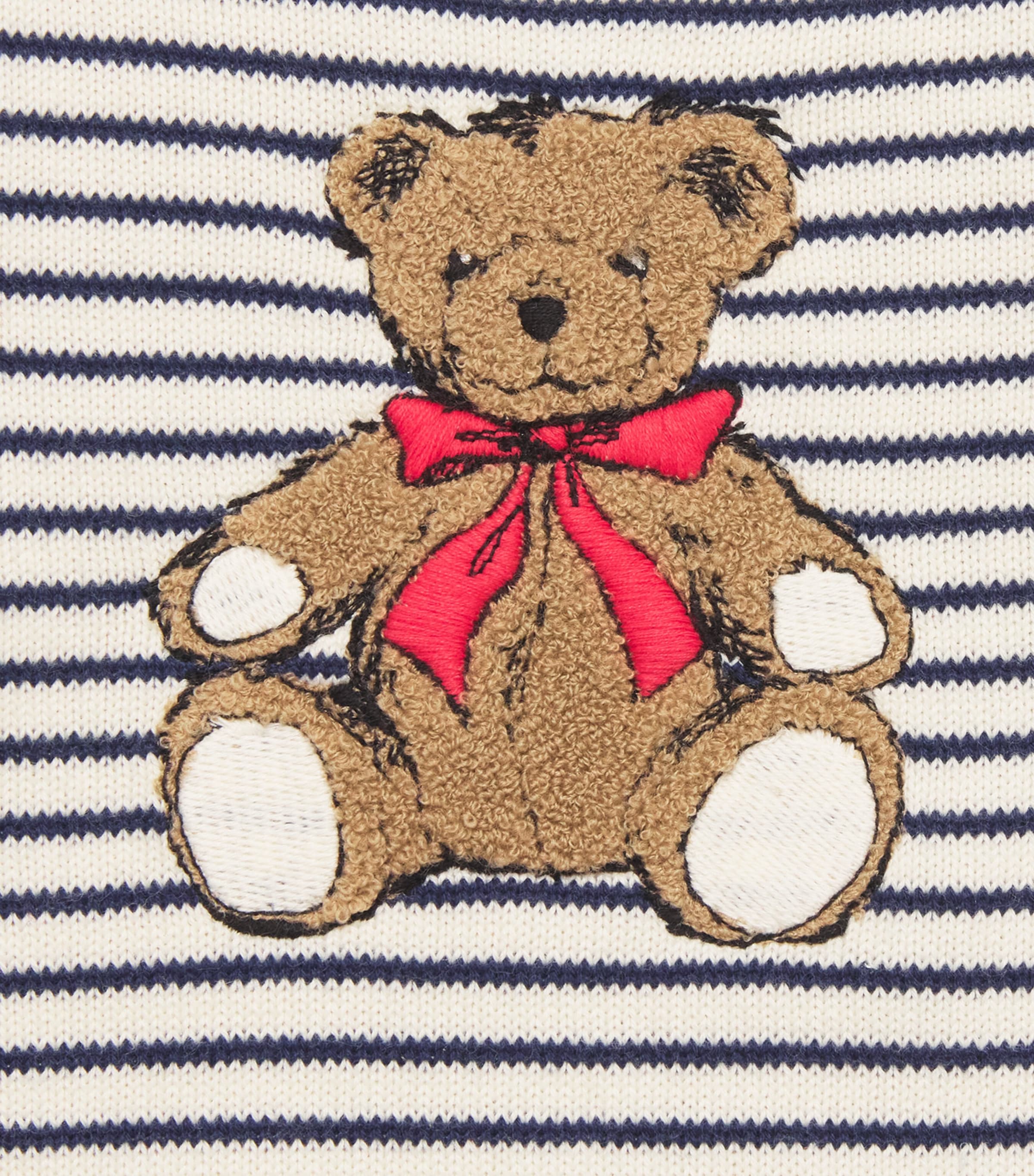 Harrods Cotton Stripe Bear Sweater (0-18 Months) Blue Image 3