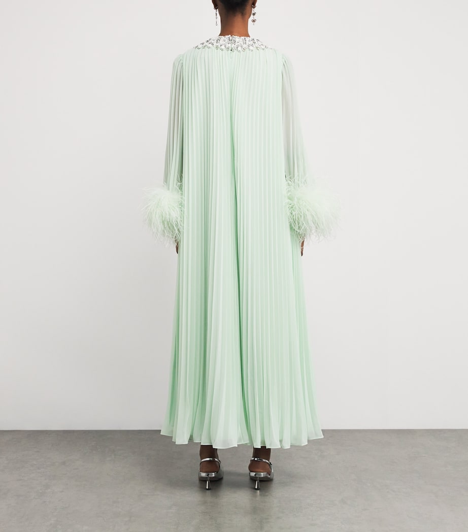 Ostrich Feather-Trim Maxi Dress GREEN Image 3