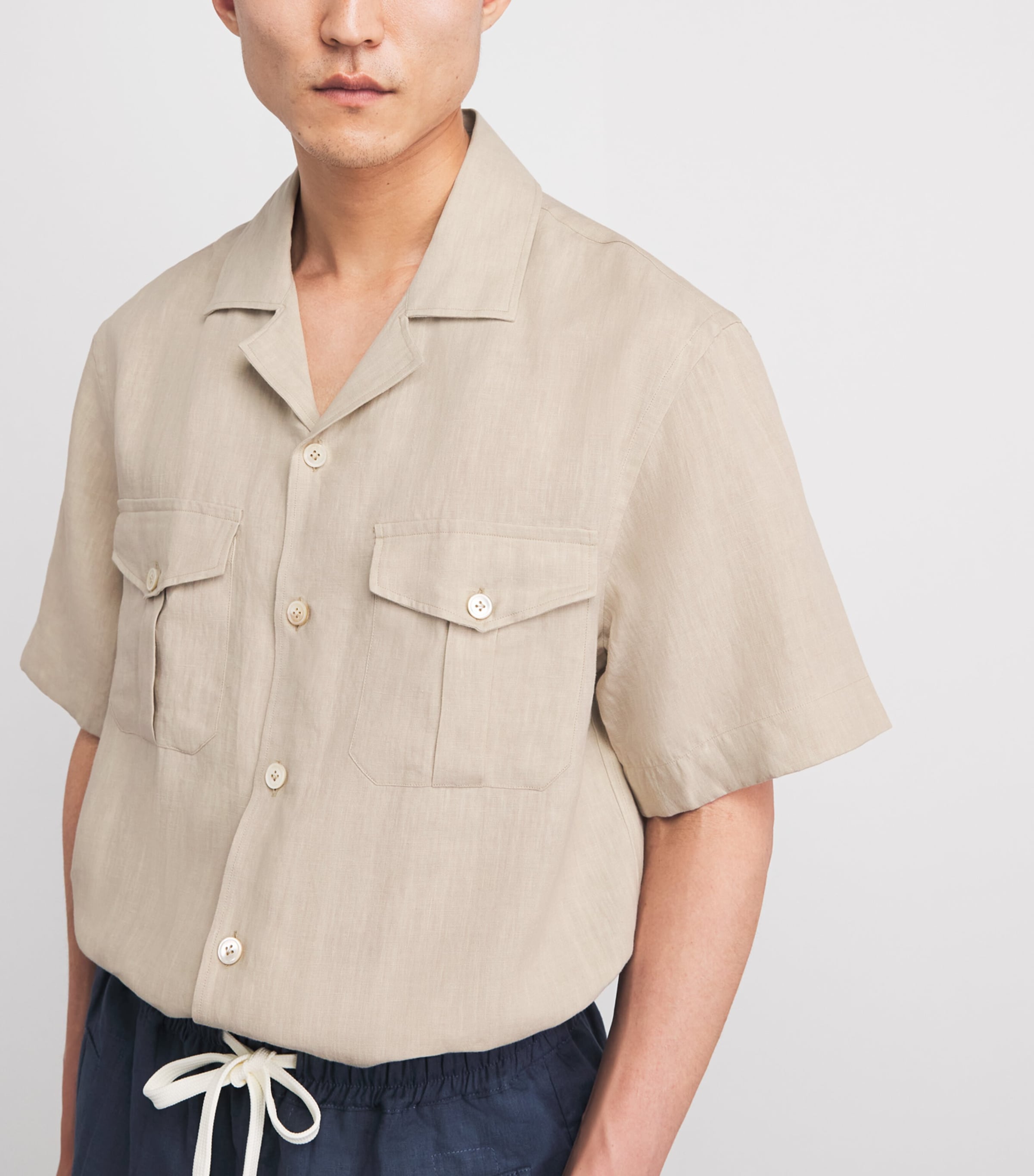 Eleventy Mens Linen Bowling Shirt Sabbia Image 3