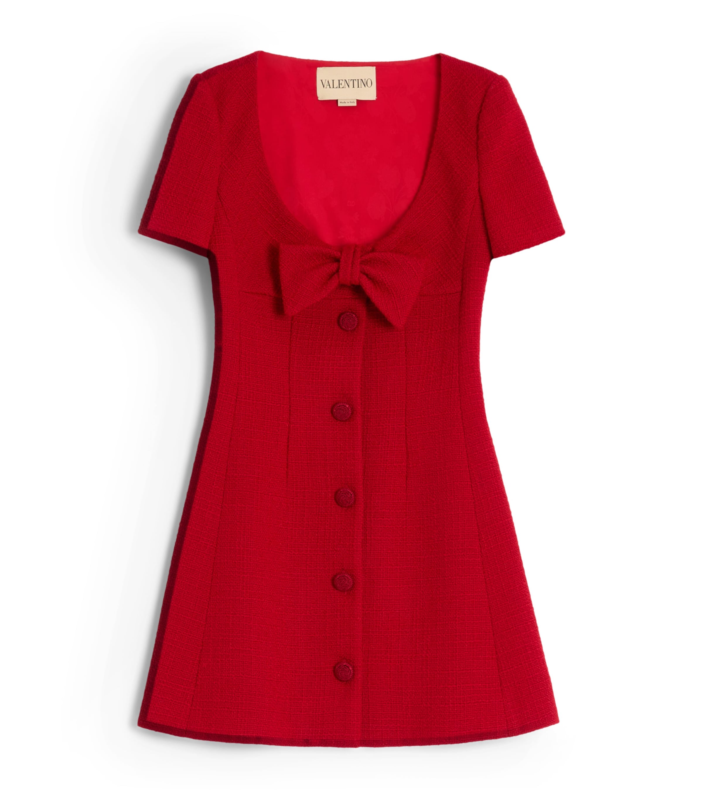 Valentino Bow-detailed Wool-blend Tweed Mini Dress In Red