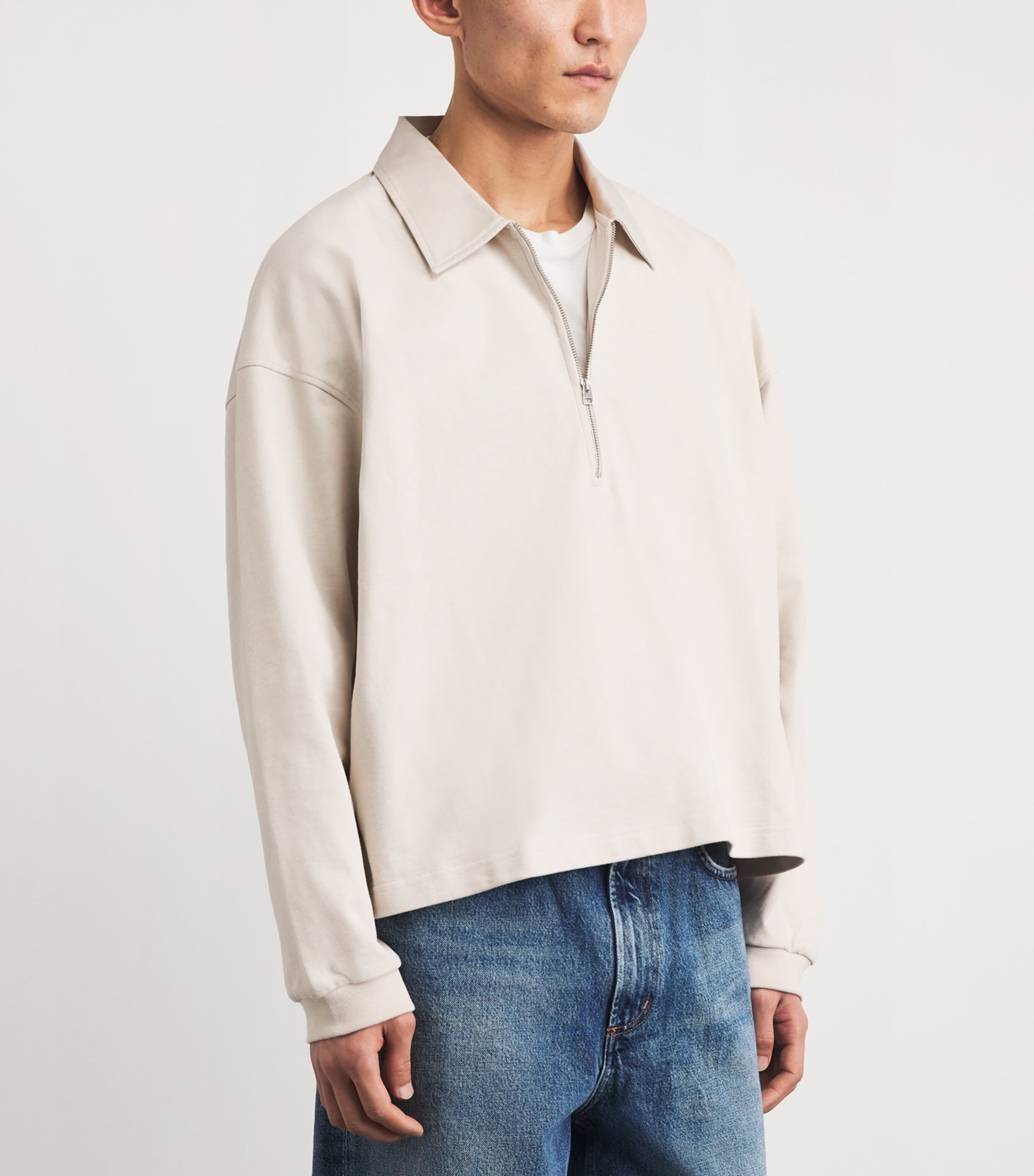 AGOLDE Mens Cotton Darius Half-Zip Polo Sweatshirt Sand (lt Beige) Image 4