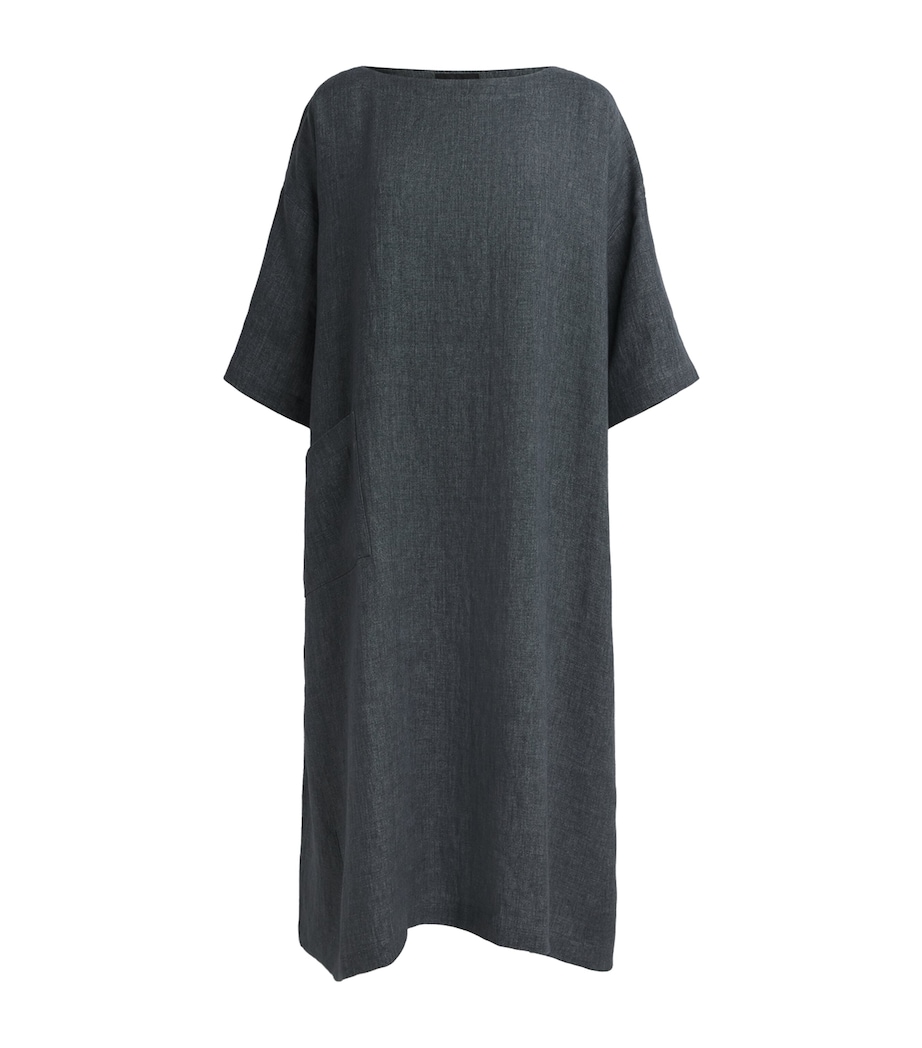 Eskandar Womens Linen Boat-Neck Midi Dress Petrol Image 1