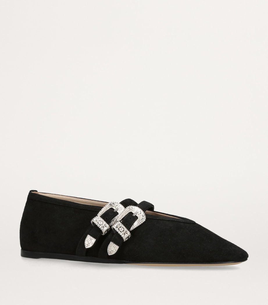 Suede Buckle Claudia Ballet Flats BLACK Image 3