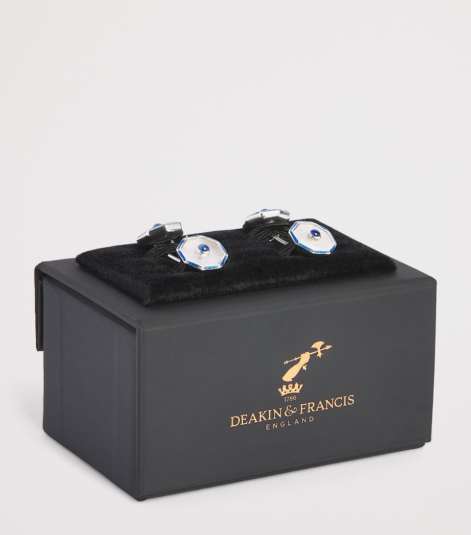 Deakin & Francis Sterling Silver, Mother-Of-Pearl and Sapphire Cufflinks Blue Image 3