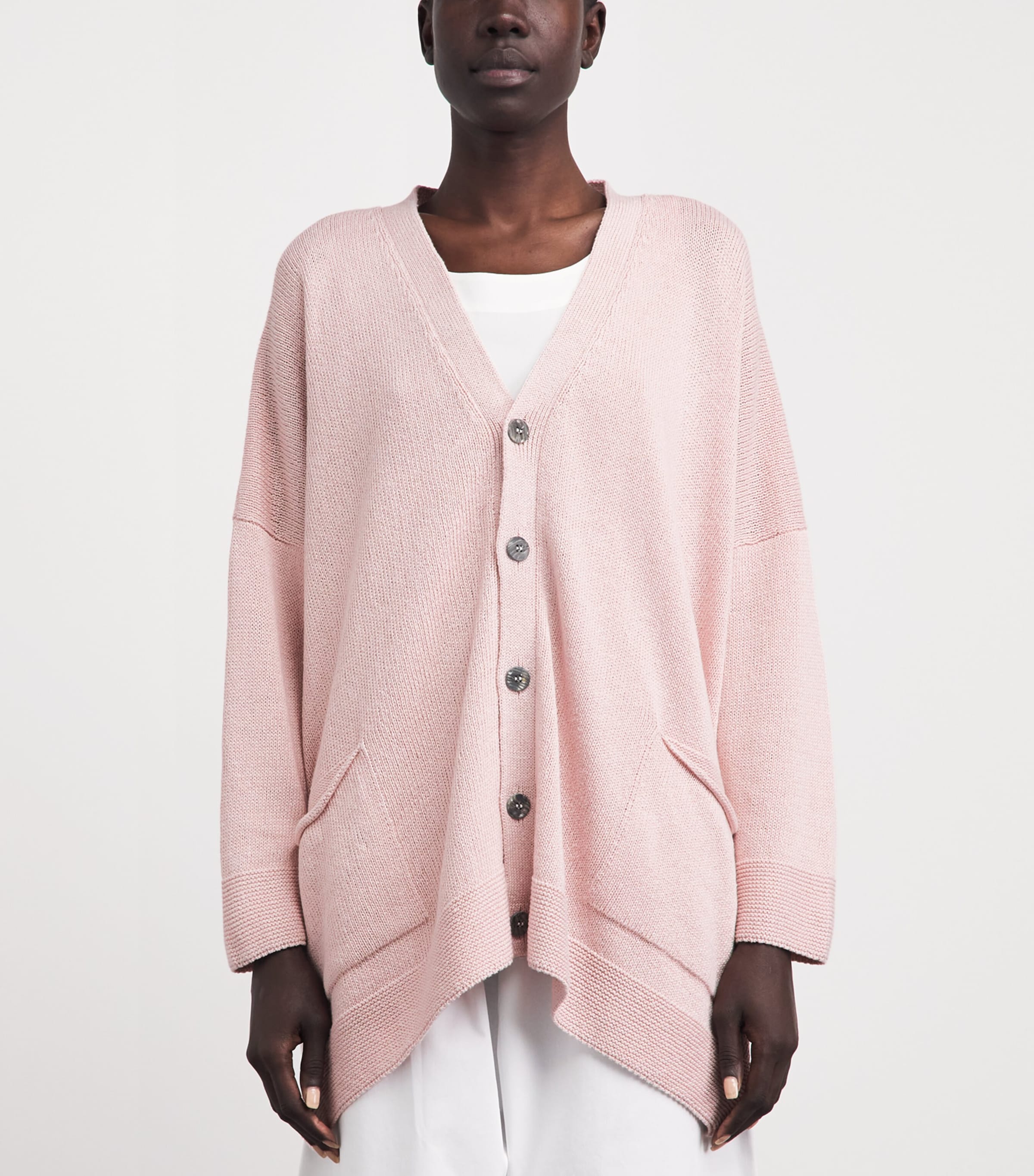 Eskandar Womens Linen-Organic Cotton V-Neck Cardigan Rosepowder Image 4