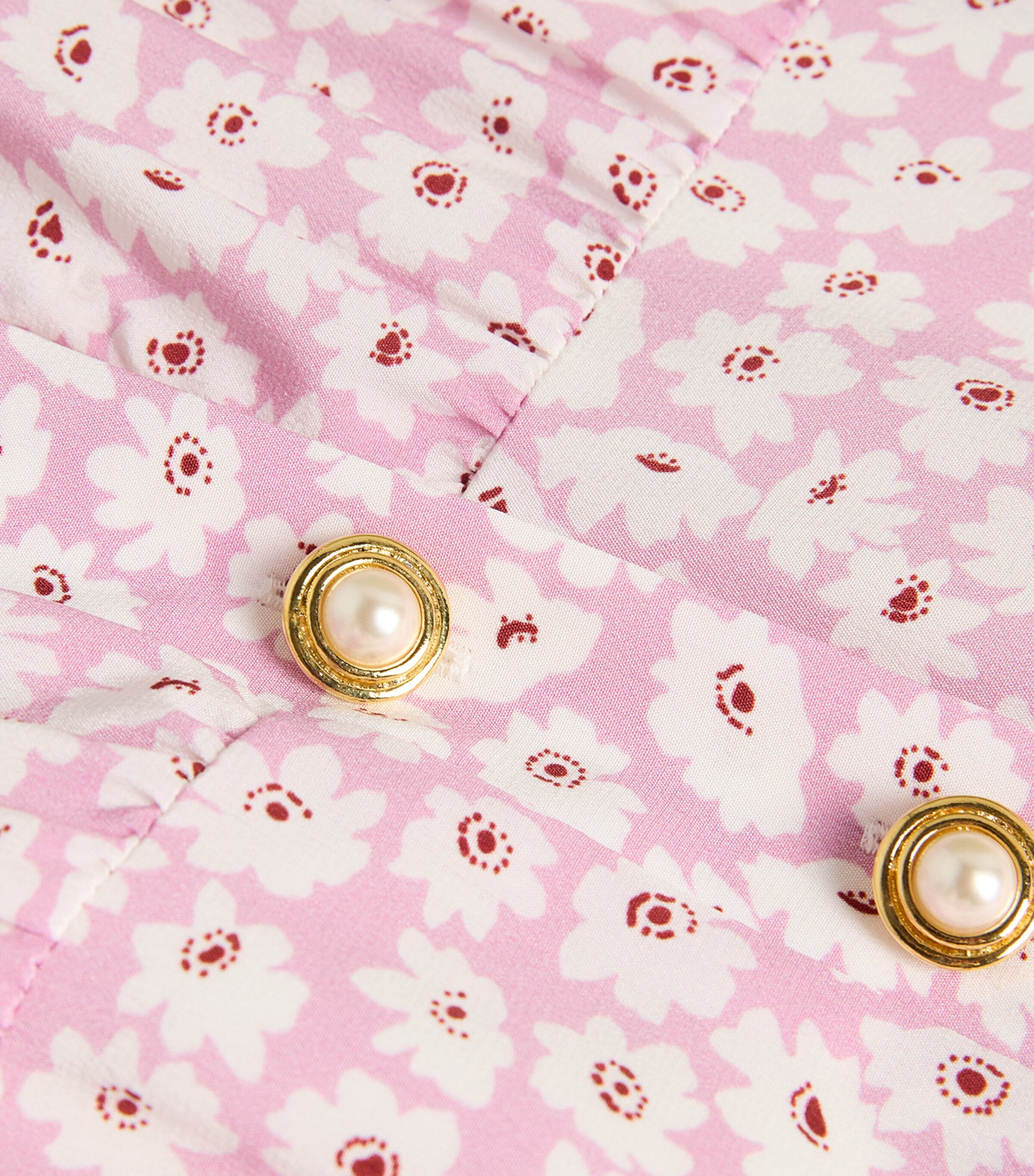 Silk Floral Collar Midi Dress 1816 PINK-WHITE Image 5