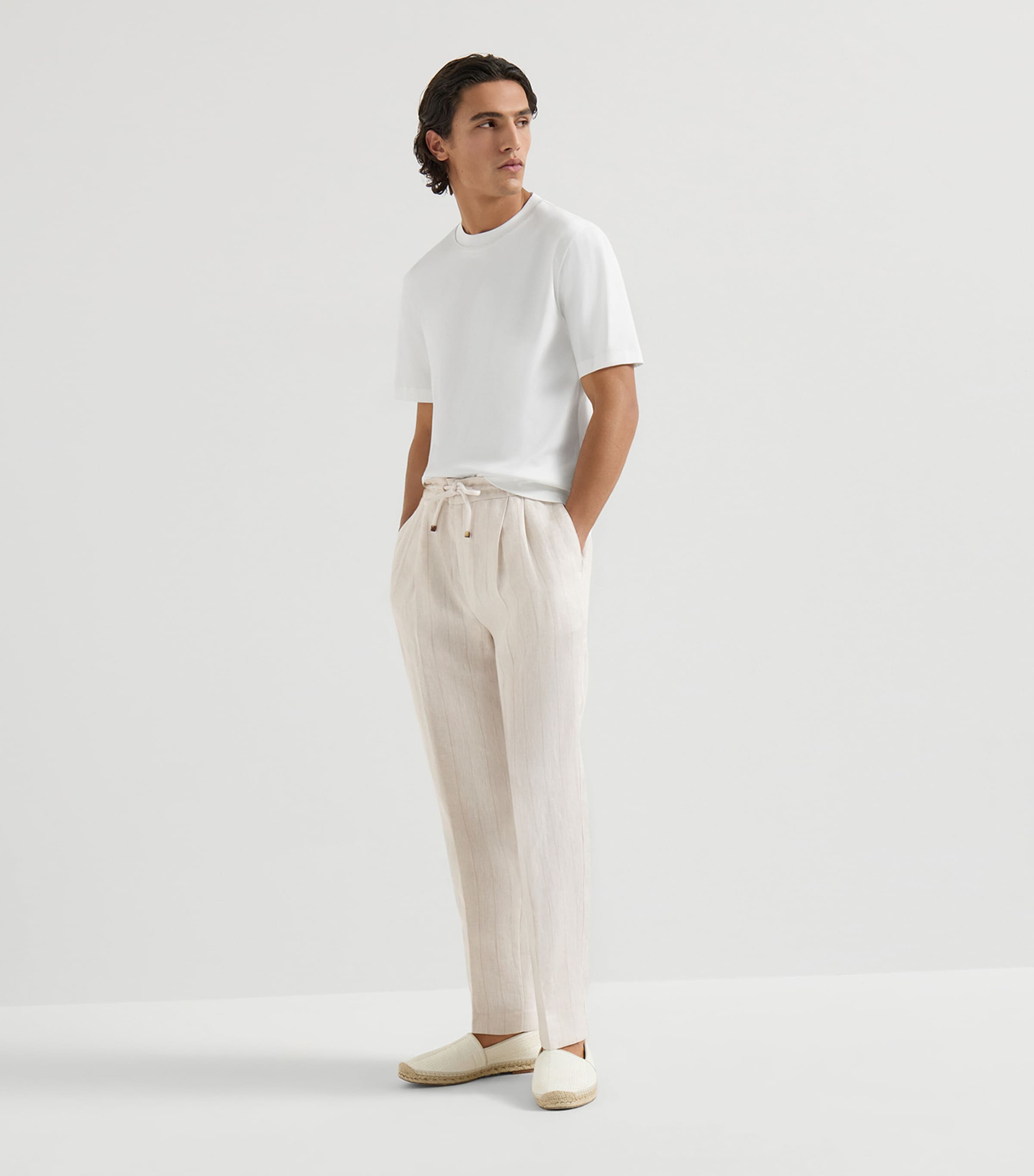 Brunello Cucinelli Mens Linen Drawstring Trousers Image 4