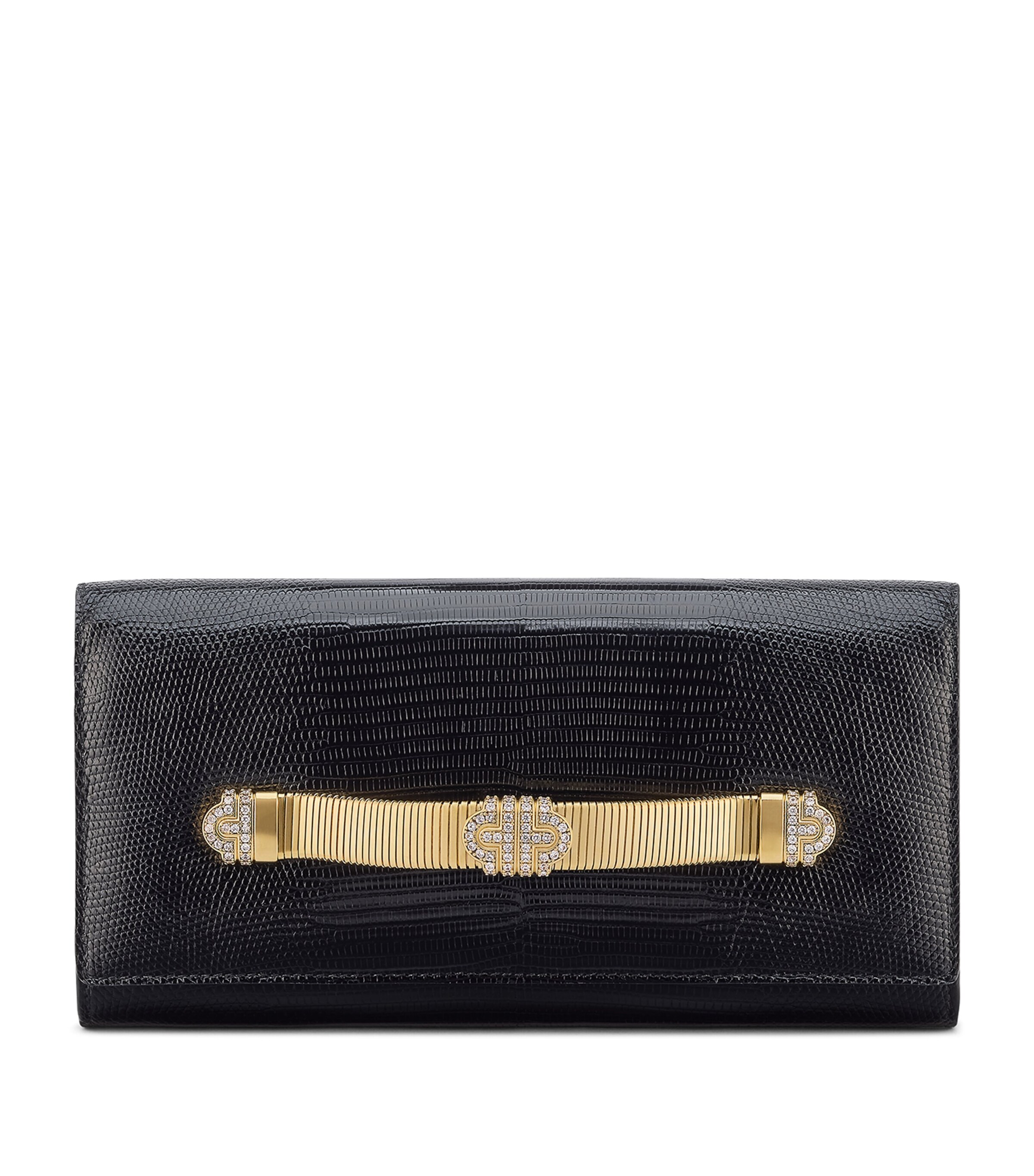 Bvlgari Lizard Leather Tubogas Clutch Bag Black Image 1