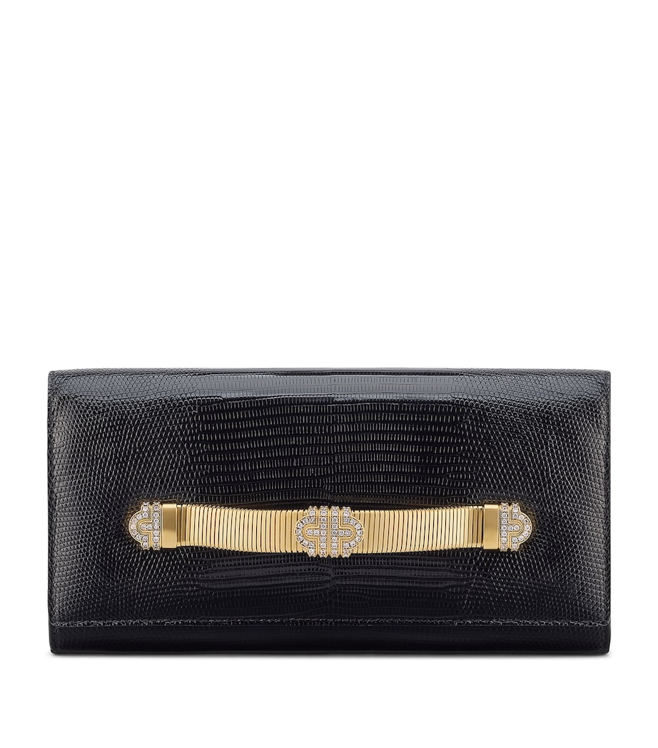 Bvlgari Lizard Leather Tubogas Clutch Bag Black Image 1
