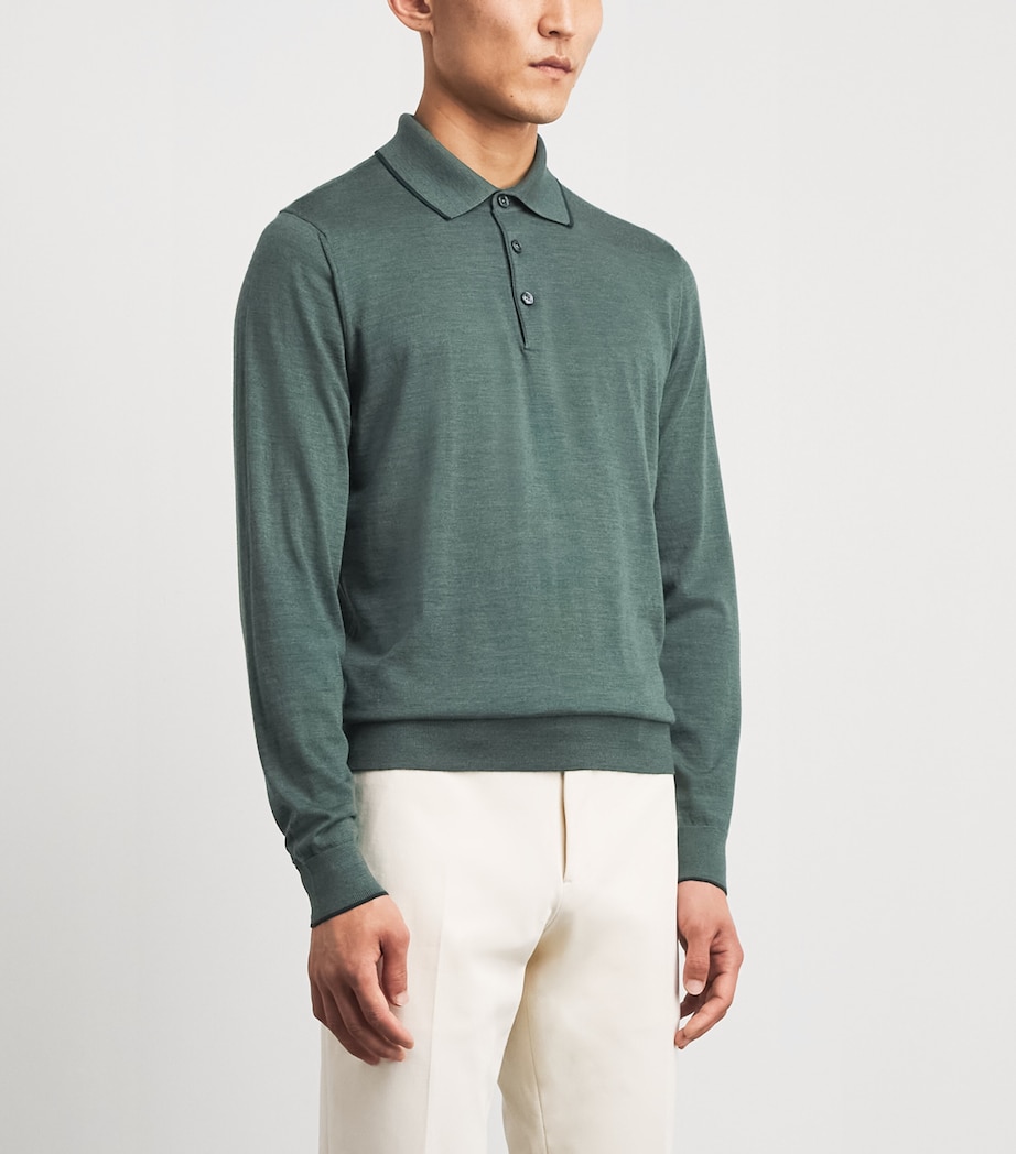 Fioroni Cashmere Mens Virgin Wool Long-Sleeve Polo Shirt Image 4