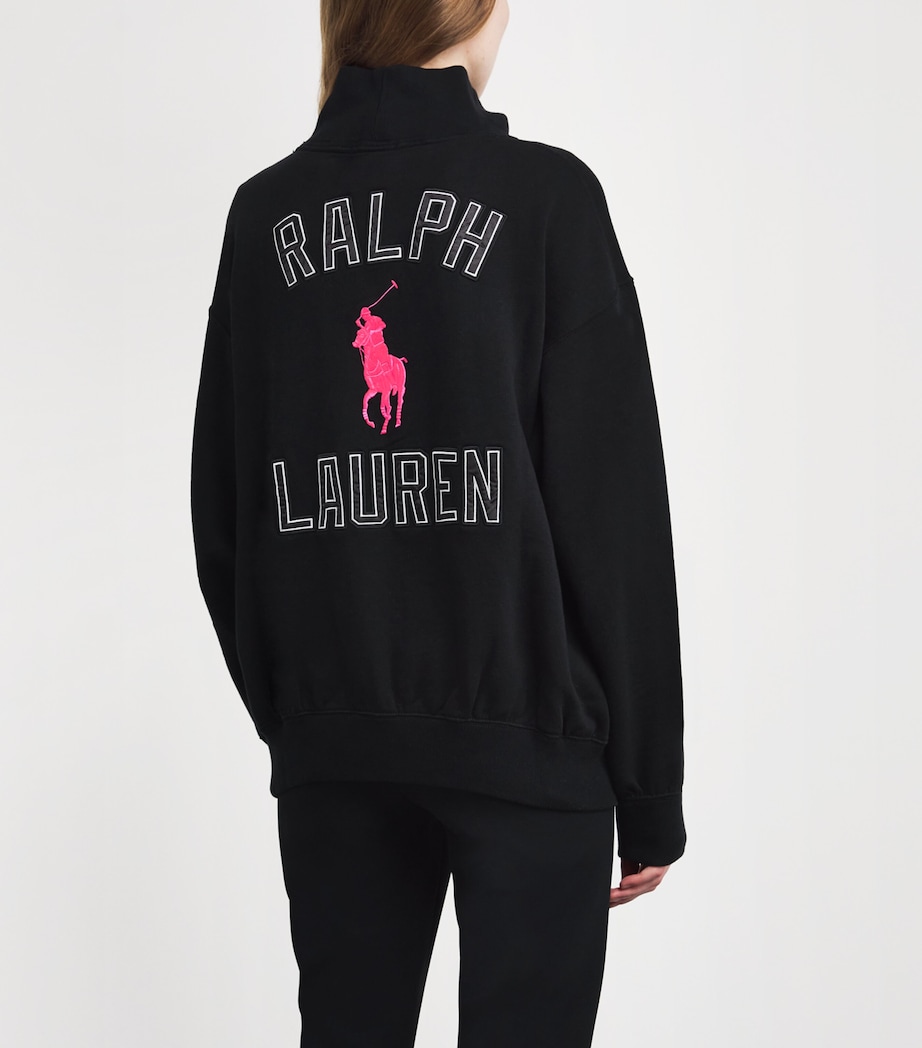 Cotton-Blend Fleece Polo Pony Quarter-Zip Sweater POLO BLACK Image 3