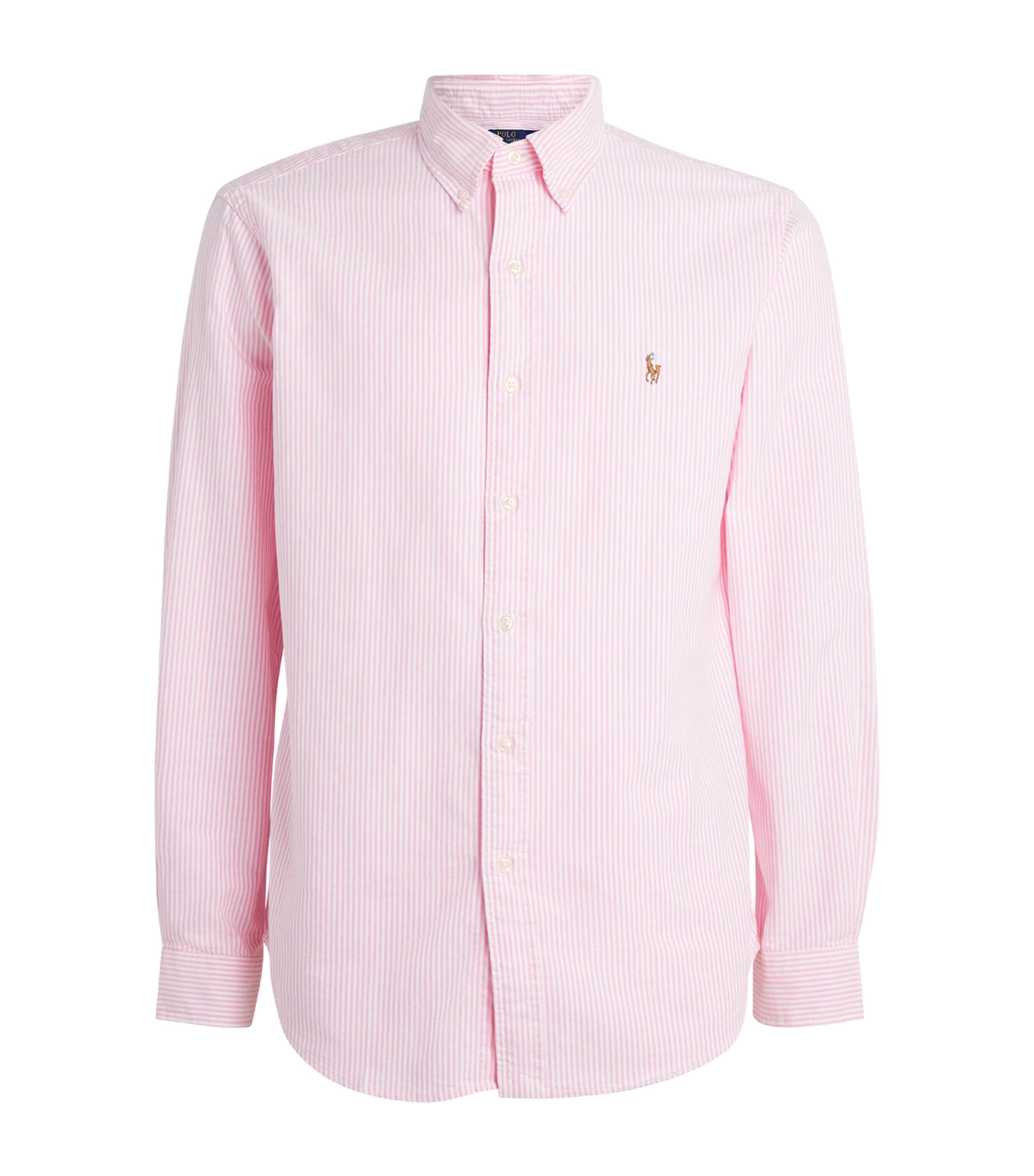Shop Polo Ralph Lauren Stripe Custom-fit Oxford Shirt In Pink