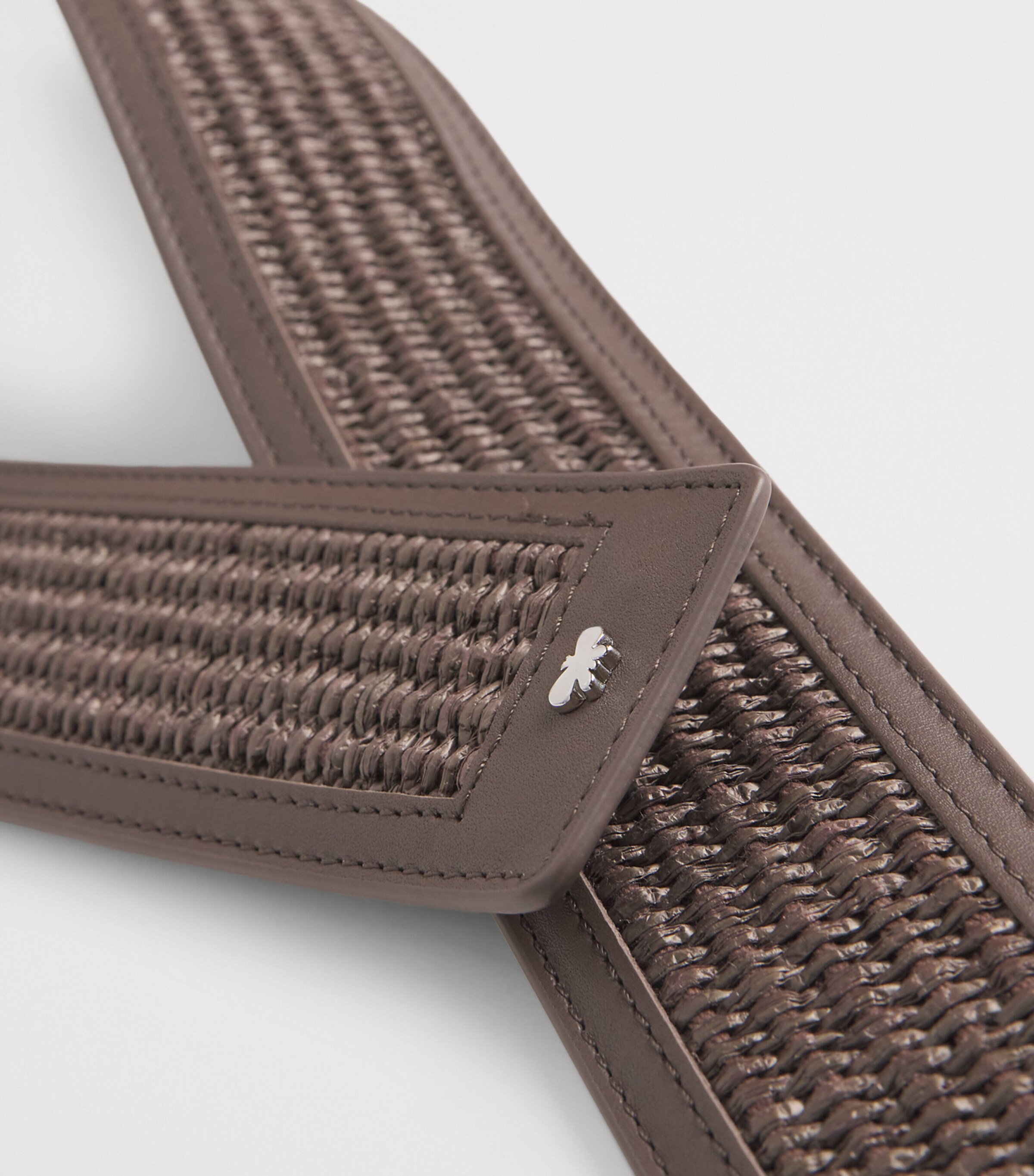 Leather Braided-Trim Belt DARK BOWN Image 5