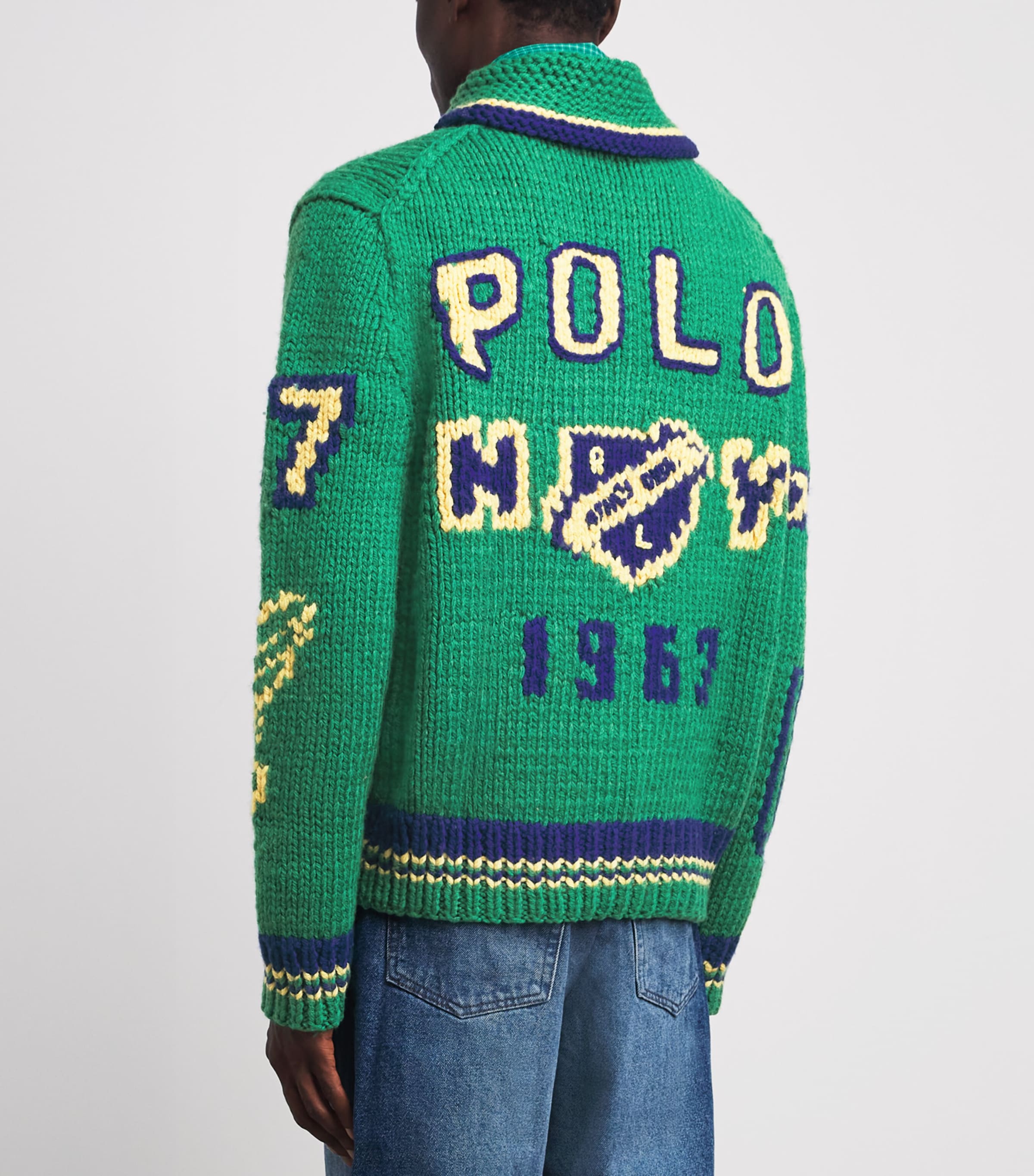 Polo Ralph Lauren Mens Wool Varsity Zip-Up Cardigan Green Combo Image 5