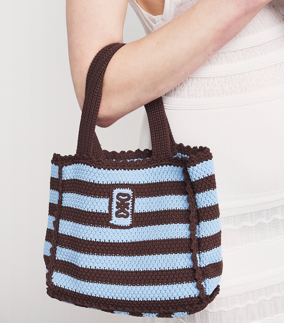Sandro Paris Crochet Stripe Tote Bag Light Blue / Brown Image 2