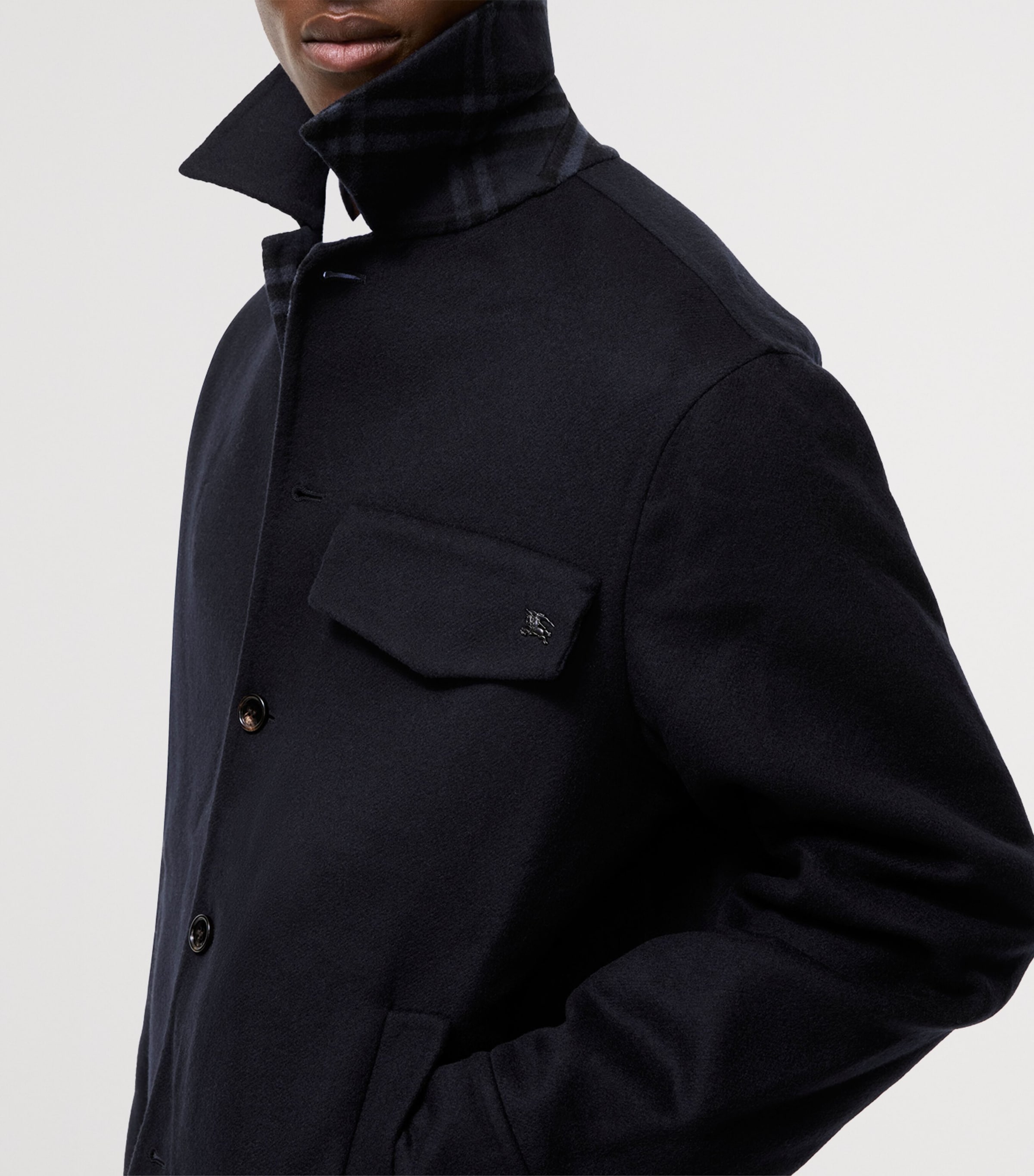 Burberry Mens Wool Shacket Overshirt Navy/navy Check Image 5