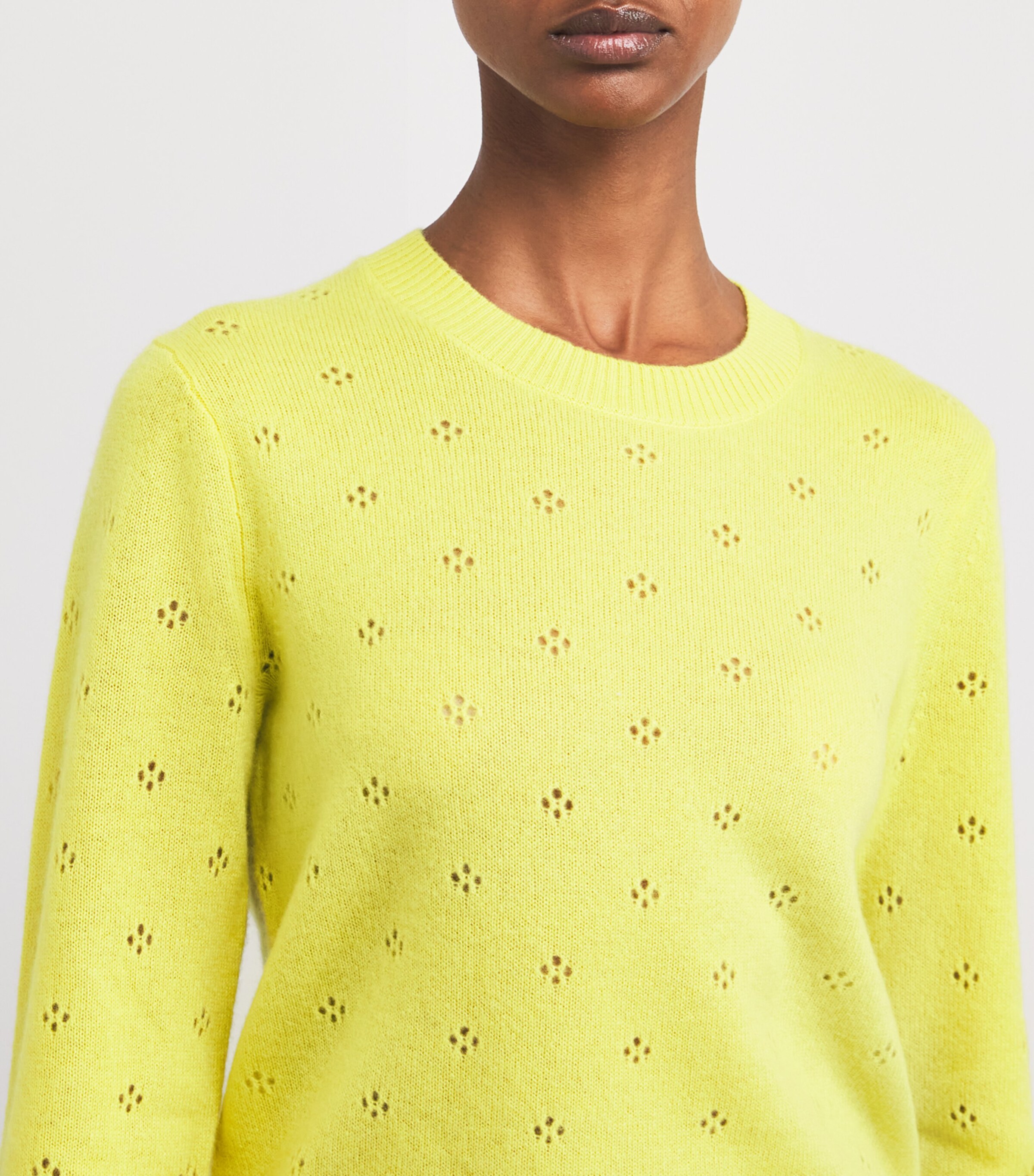 Guest In Residence Womens Cashmere Shrunken Pointelle Sweater Lemon Image 6