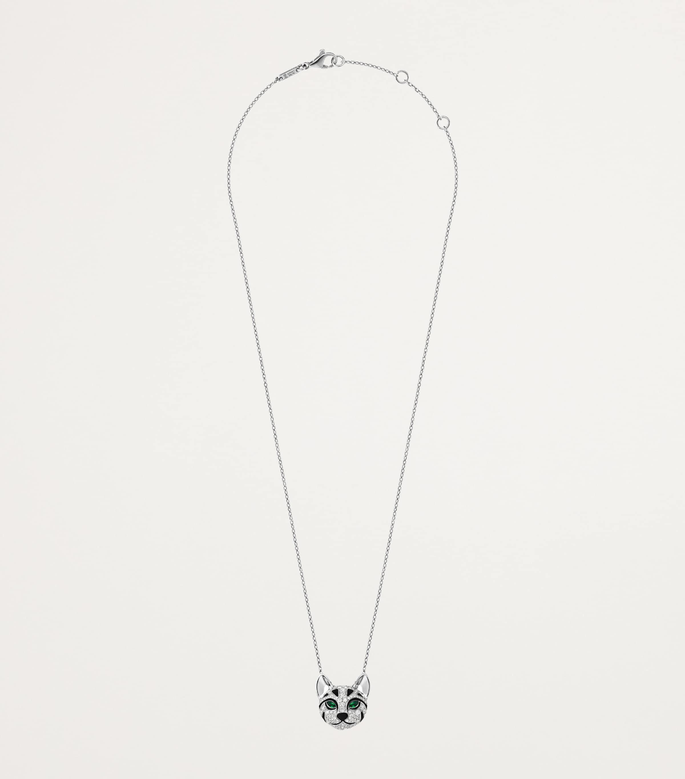 Boucheron White Gold, Diamond and Emerald Fuzzy, the Leopard Cat Pendant Necklace White Gold Image 3