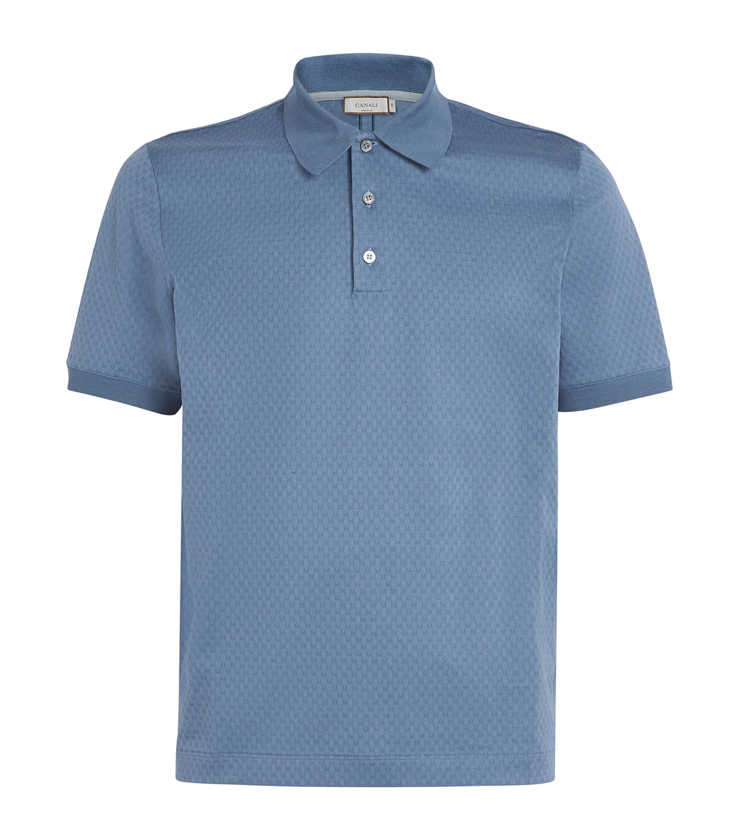 Canali Cotton Jacquard Polo Shirt In Blue