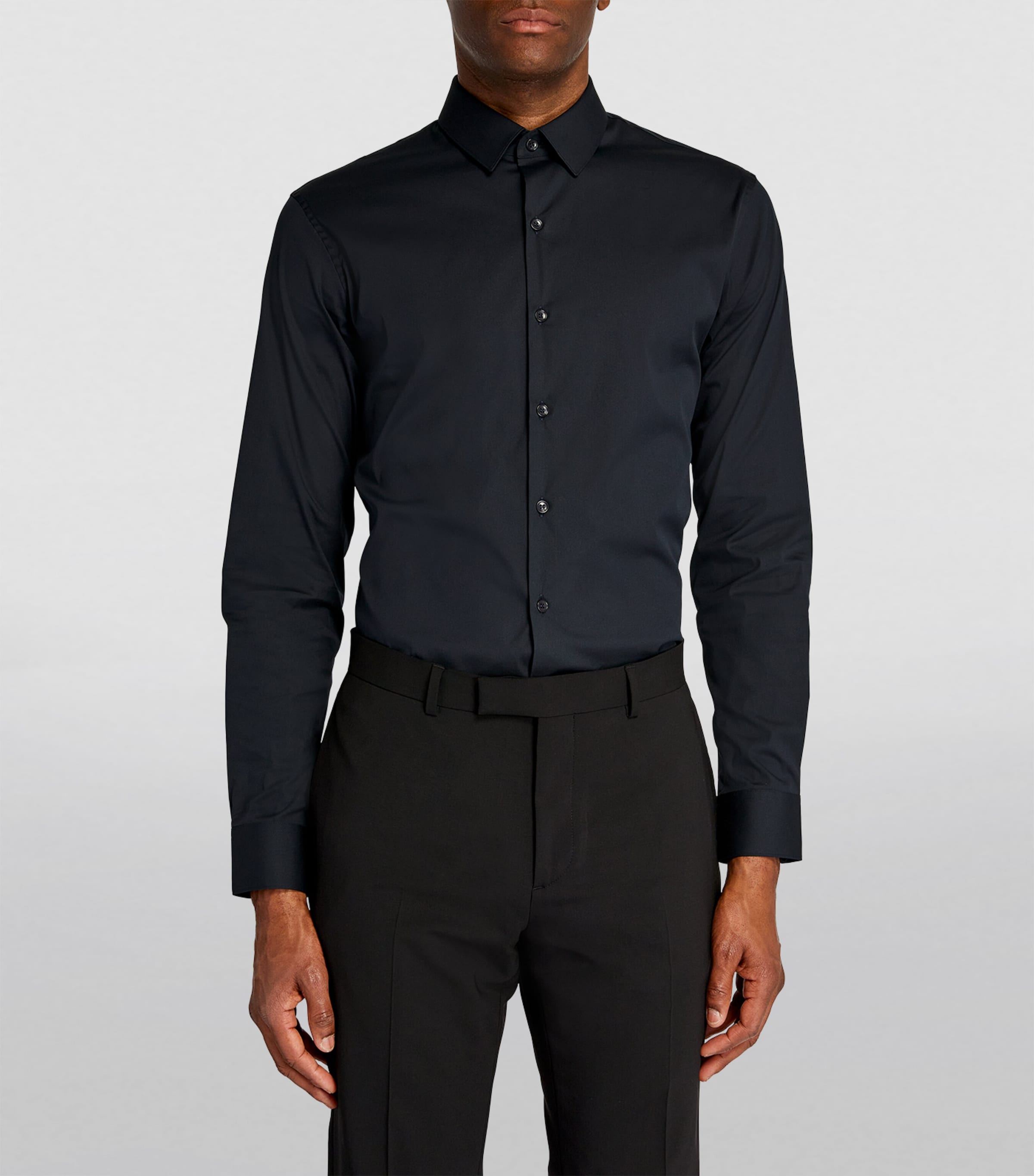 Cotton-Blend Point-Collar Shirt NAVY BLUE Image 3