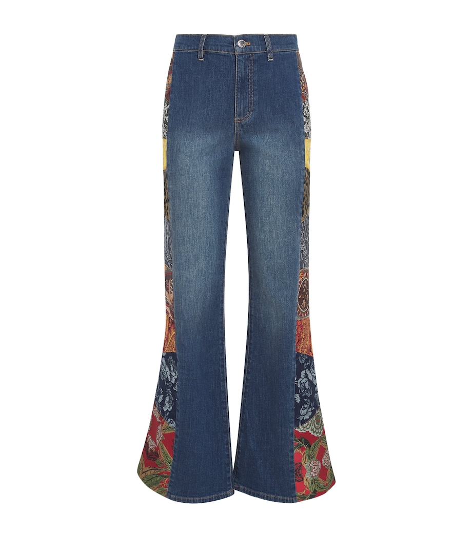 Alice+Olivia Womens Stretch-Denim Patchwork Flare SB Jeans Geor Vnt Blu/ml Image 1