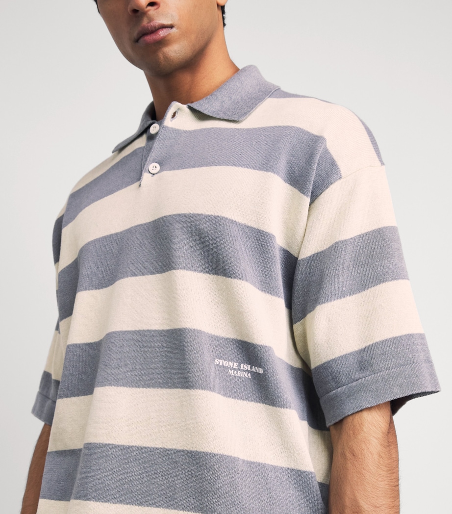 Stone Island Mens Cotton-Linen Stripe Polo Shirt Image 3